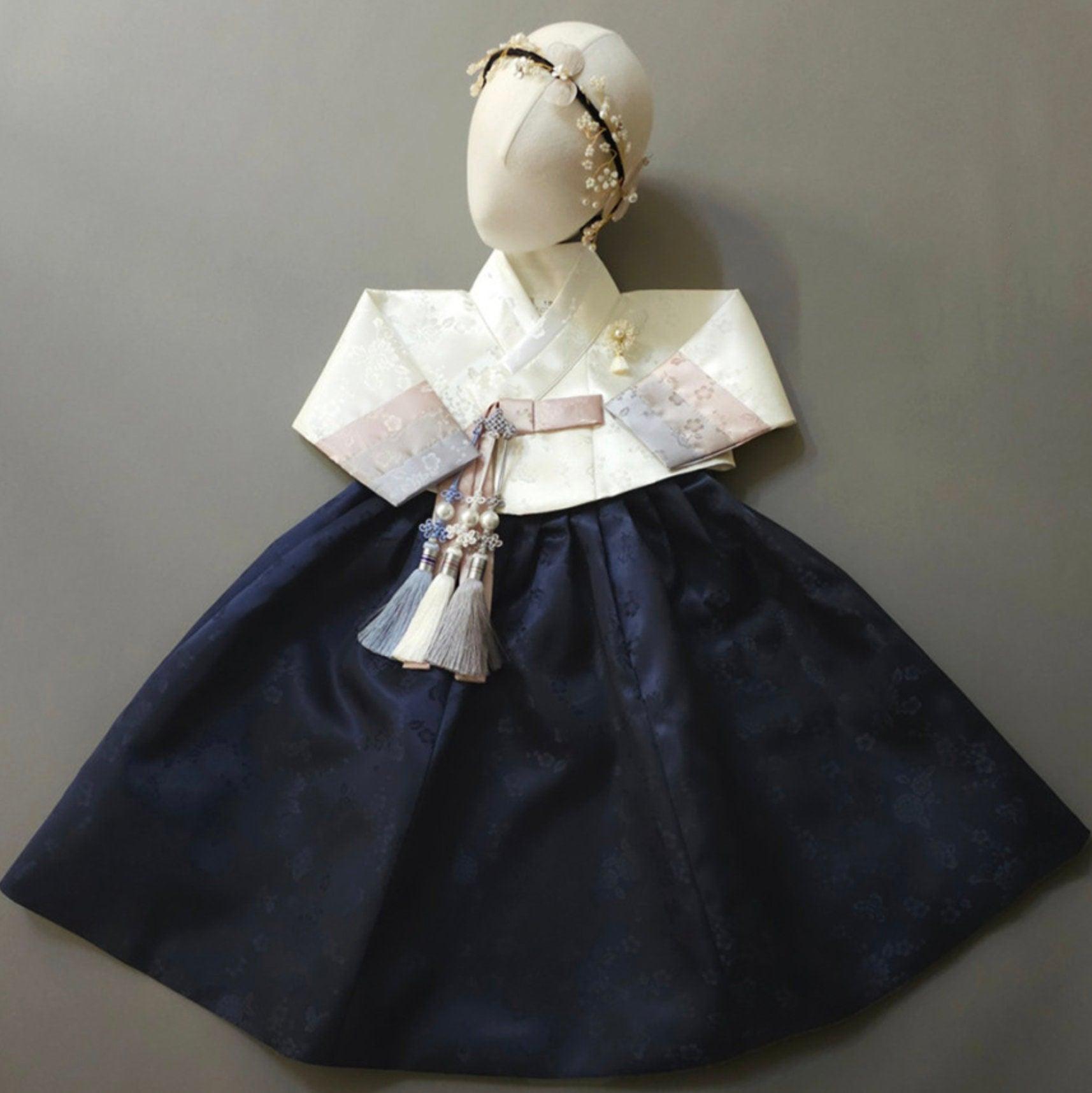 Yunjae Navy Skirt Girl Hanbok (100D-15YR) - Native Korean