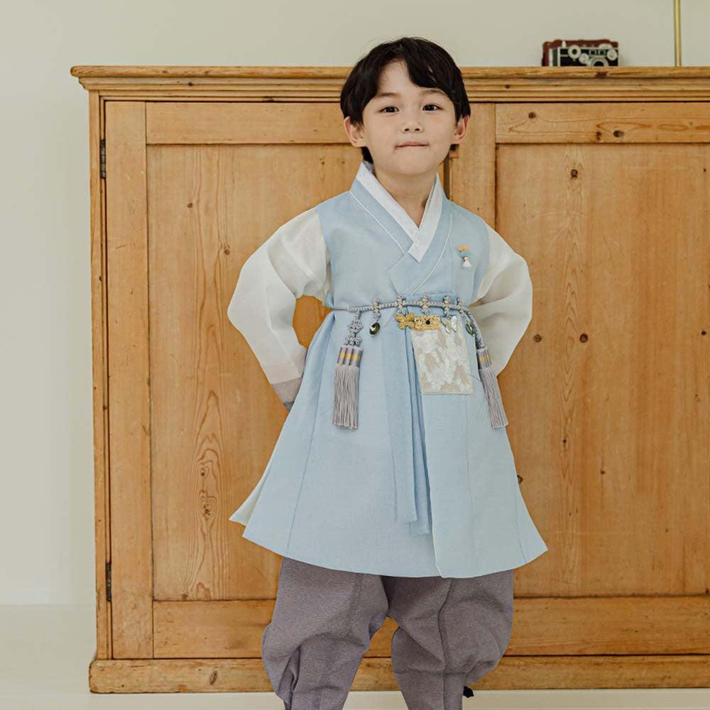 Yusin Sky Stripe Brown-Gray Boy Hanbok (100D-10YR) - Native Korean