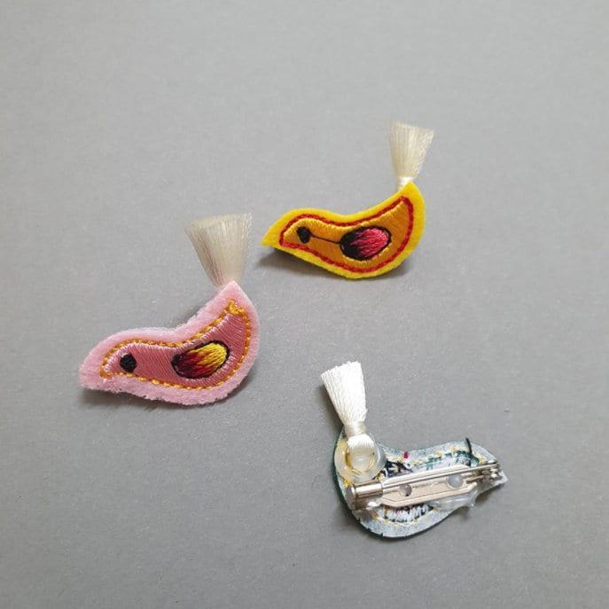 Bird Embroidery Brooch - Native Korean