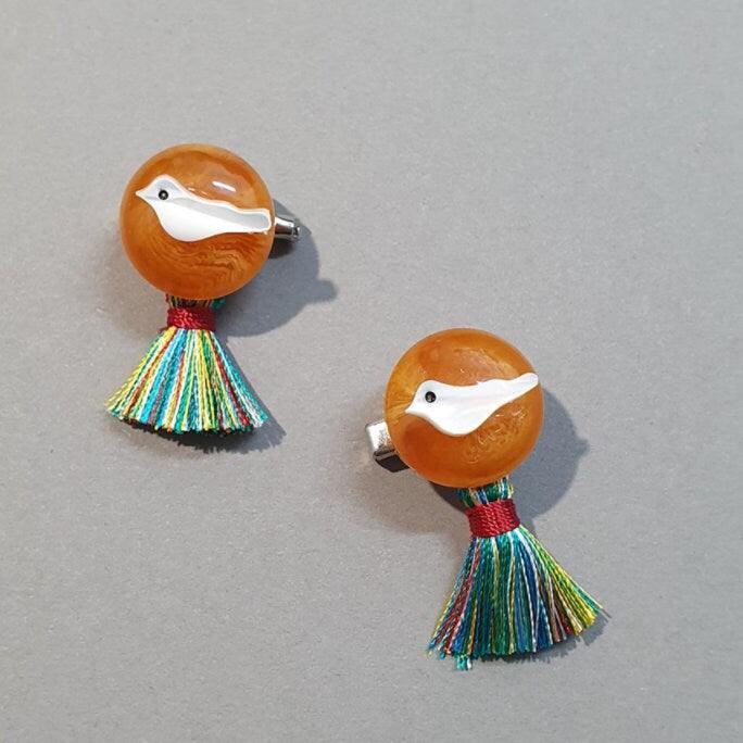 Bird Rainbow Tassel Brooch - Native Korean