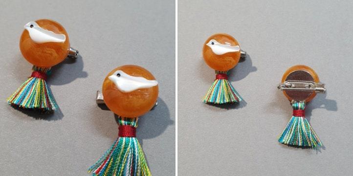 Bird Rainbow Tassel Brooch - Native Korean