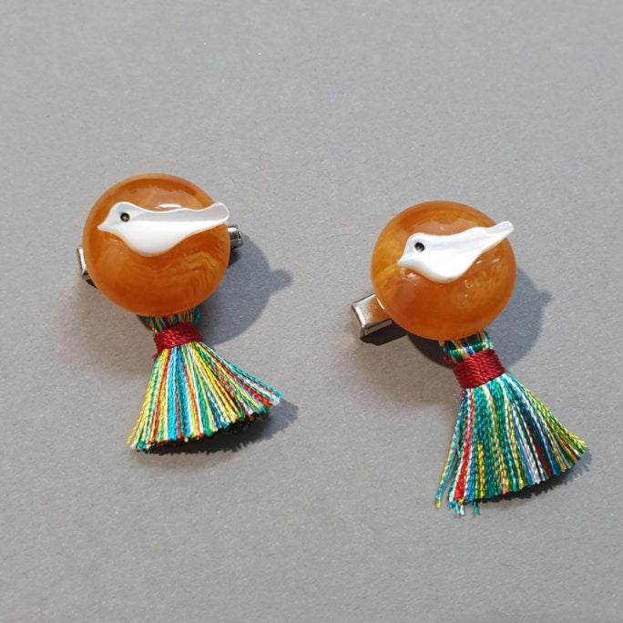 Bird Rainbow Tassel Brooch - Native Korean