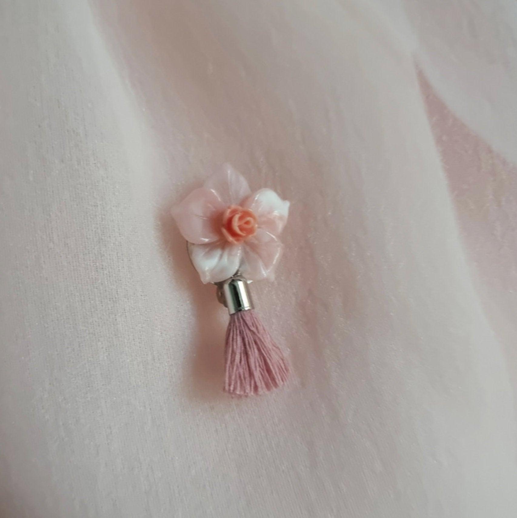 Coral Floral Tassel Brooch - Native Korean