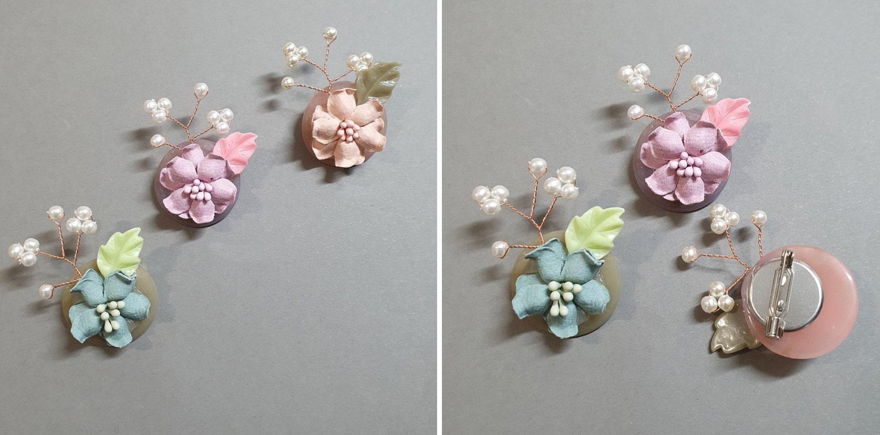 Floral Button Brooch - Native Korean