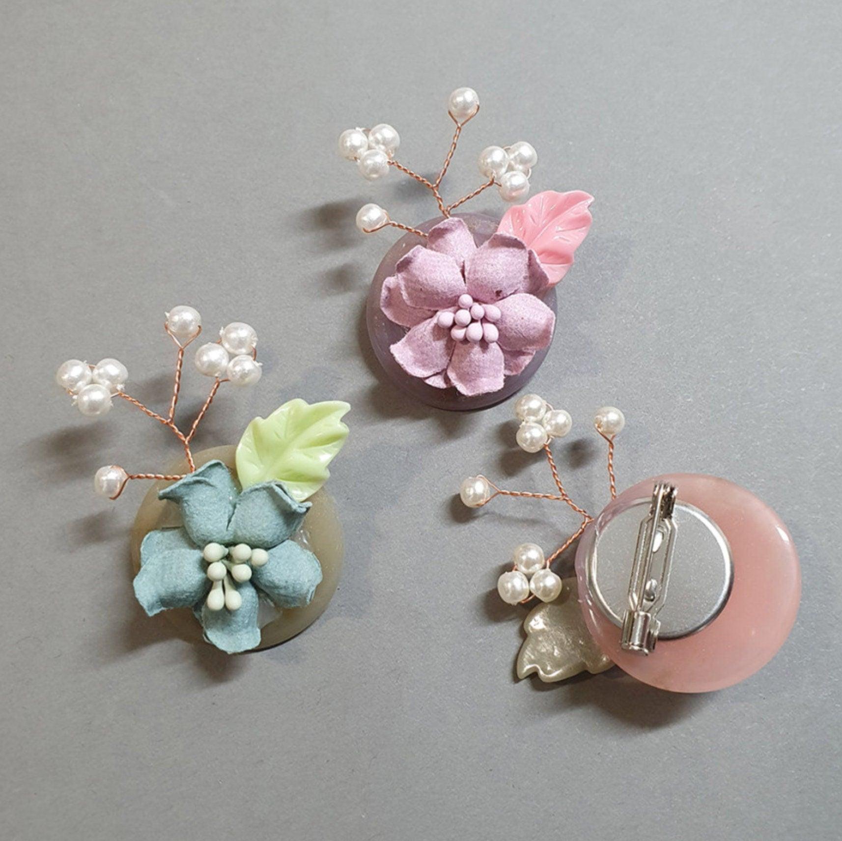 Floral Button Brooch - Native Korean