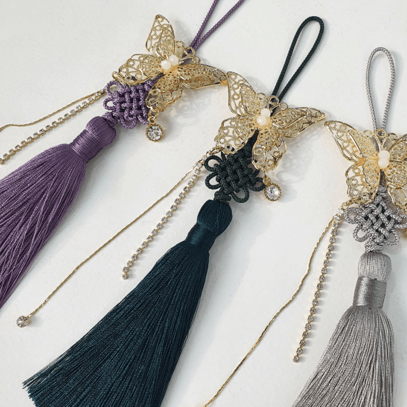 Gold Butterfly Tassel Norigae - Native Korean