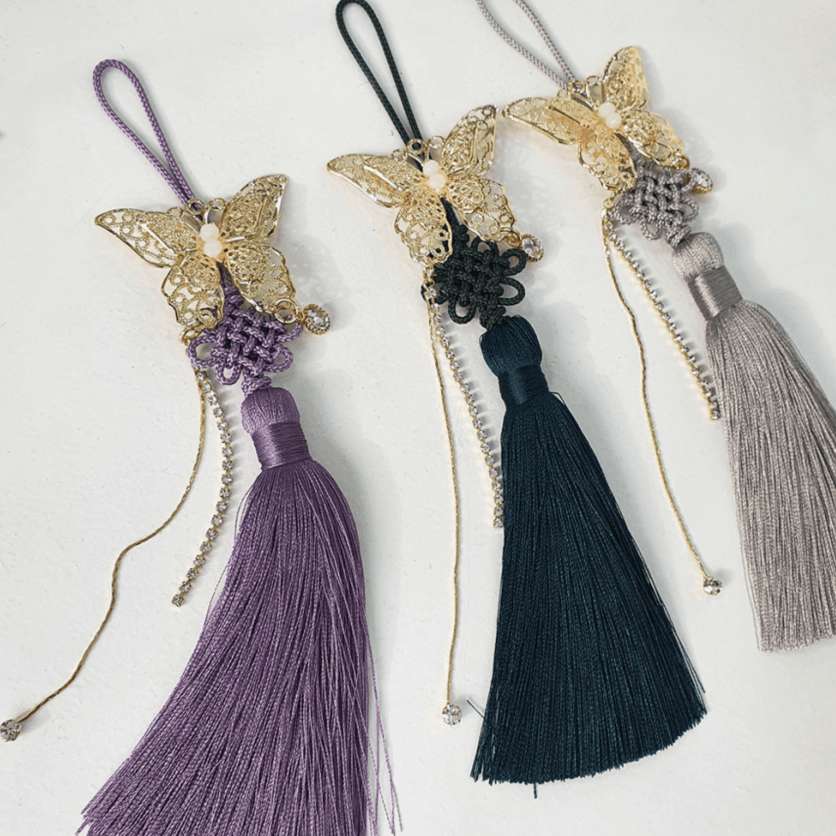 Gold Butterfly Tassel Norigae - Native Korean