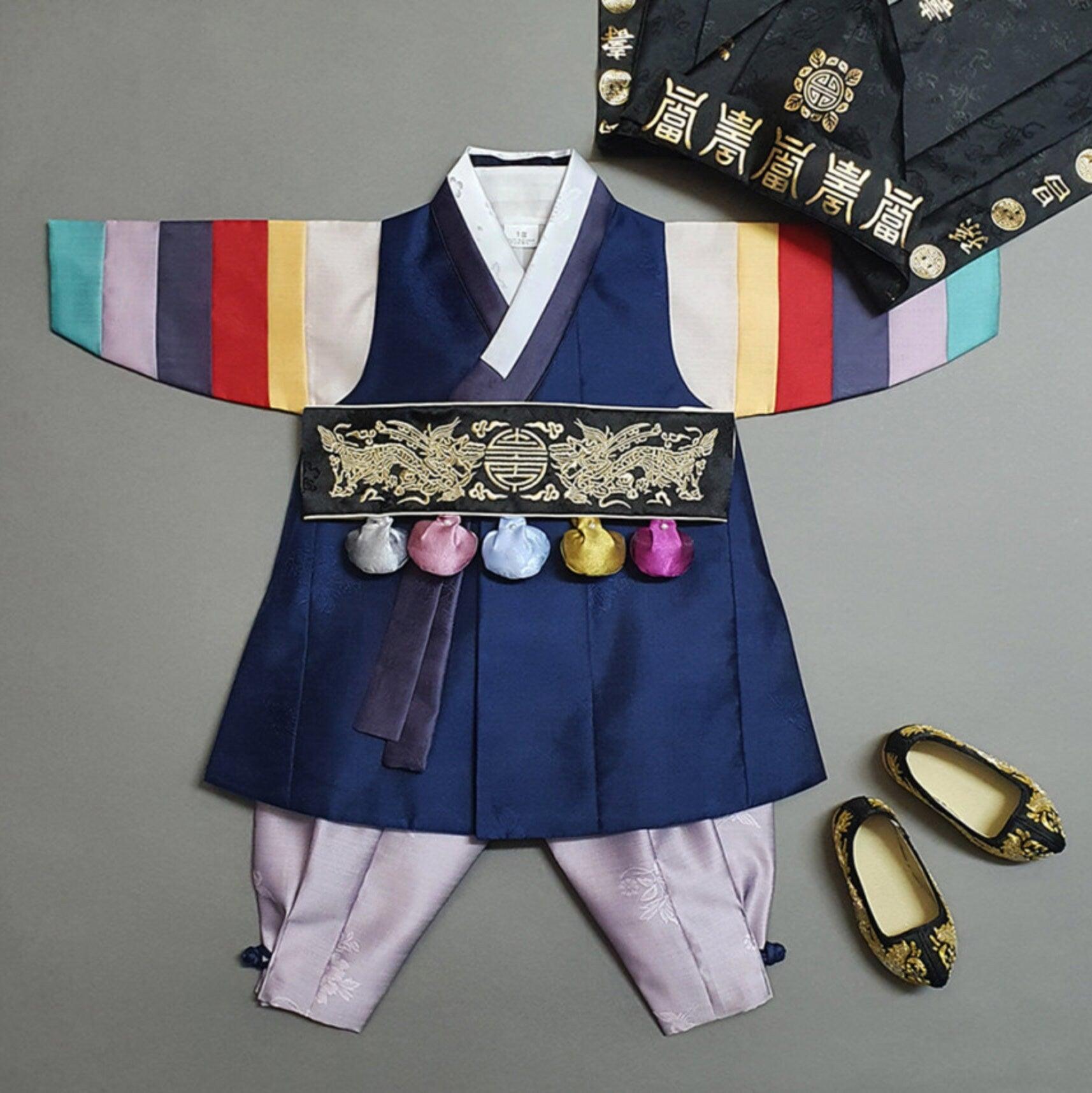 Hyedam Navy Stripe Boy Hanbok (100D-10YR) - Native Korean