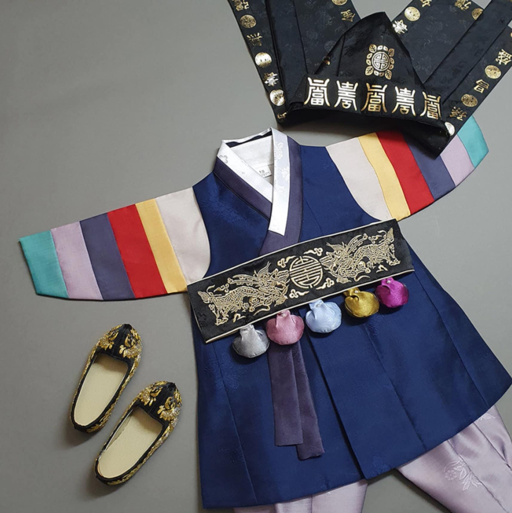 Hyedam Navy Stripe Boy Hanbok (100D-10YR) - Native Korean