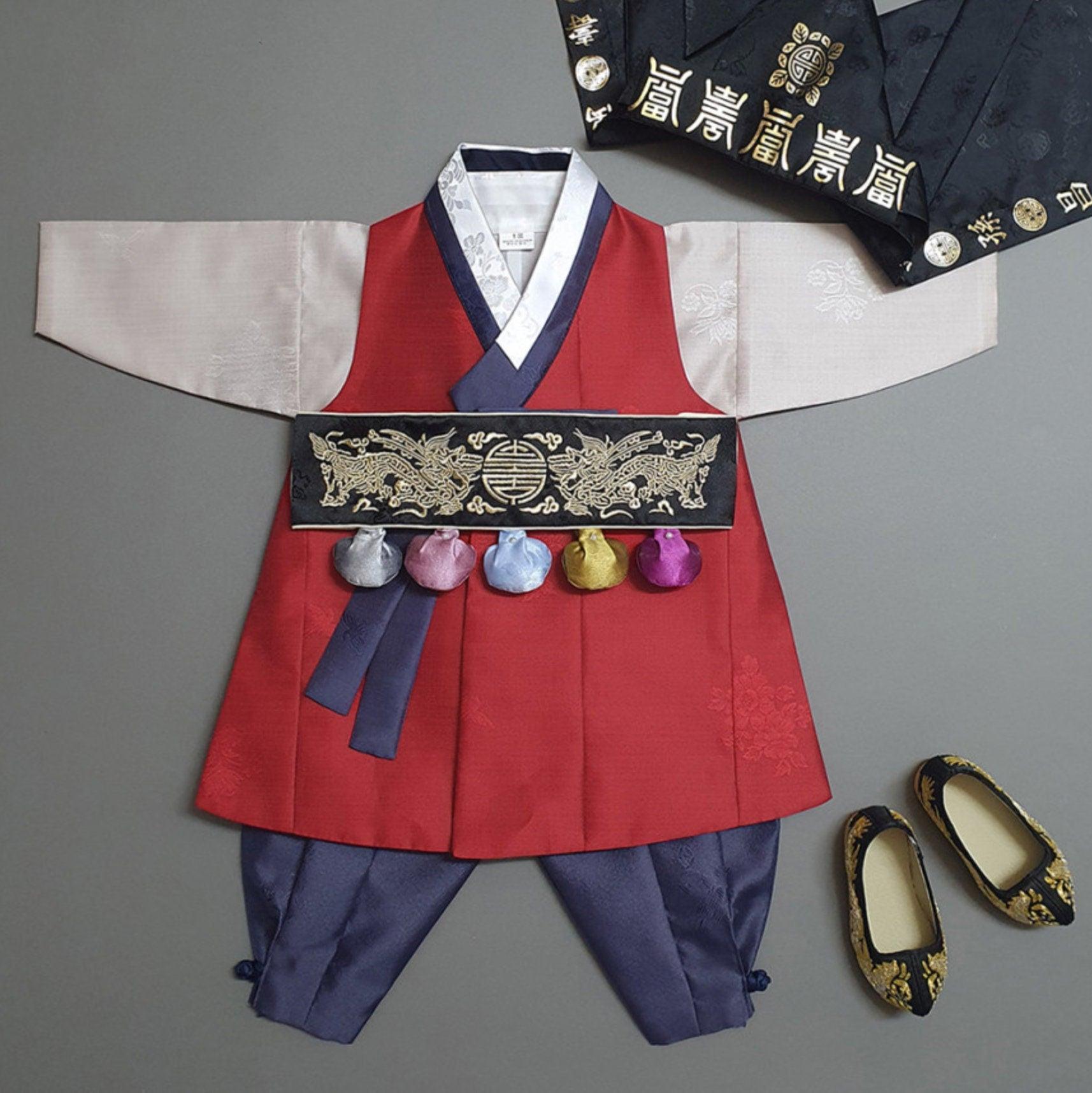 Hyedam Red Solid Boy Hanbok (100D-10YR) - Native Korean