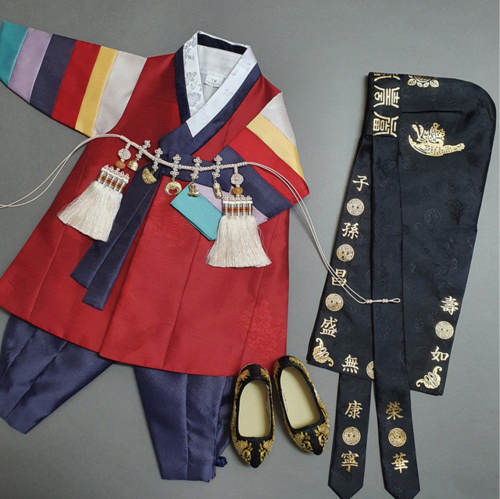 Hyedam Red Stripe Boy Hanbok (100D-10YR) - Native Korean