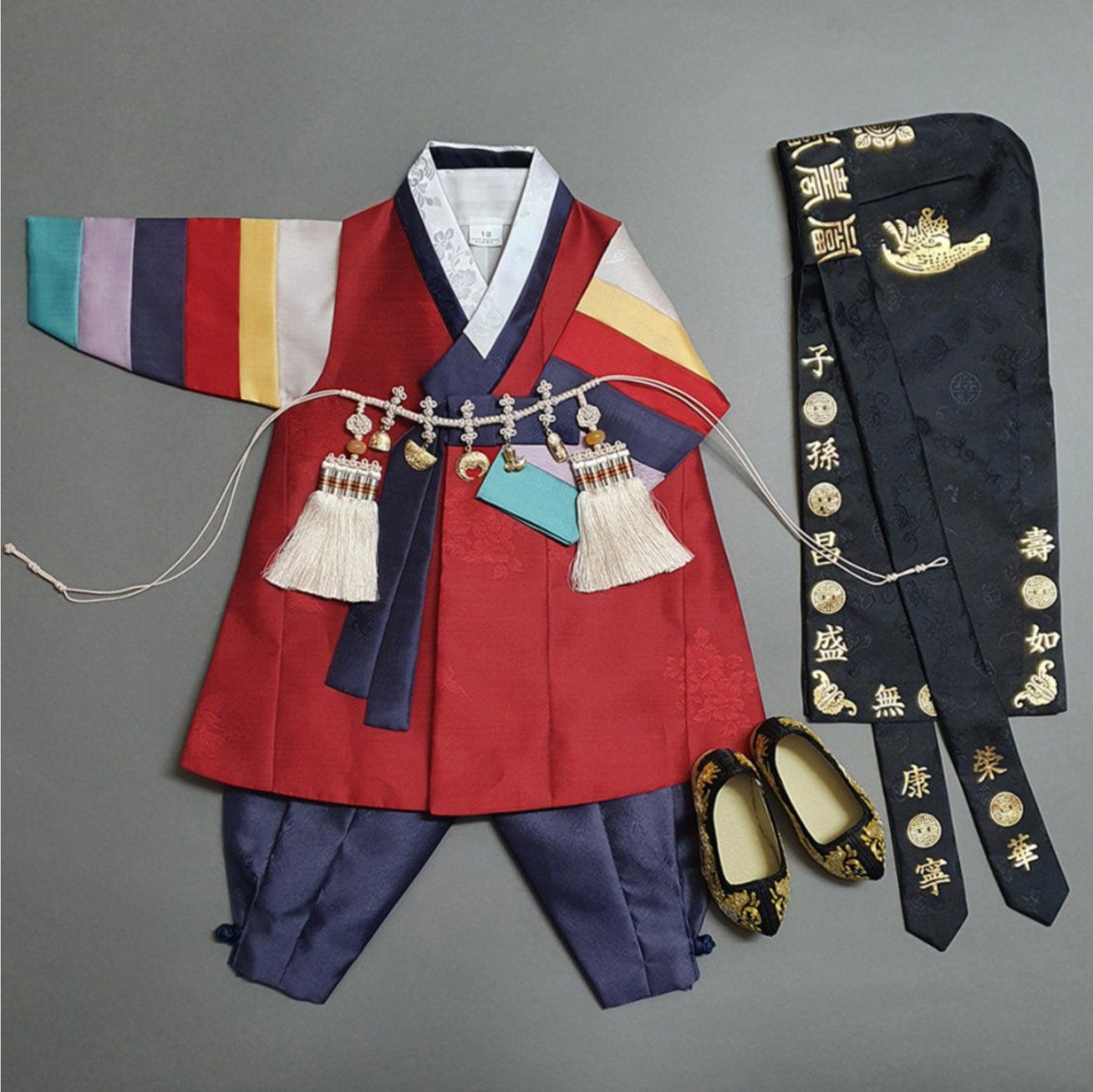Hyedam Red Stripe Boy Hanbok (100D-10YR) - Native Korean