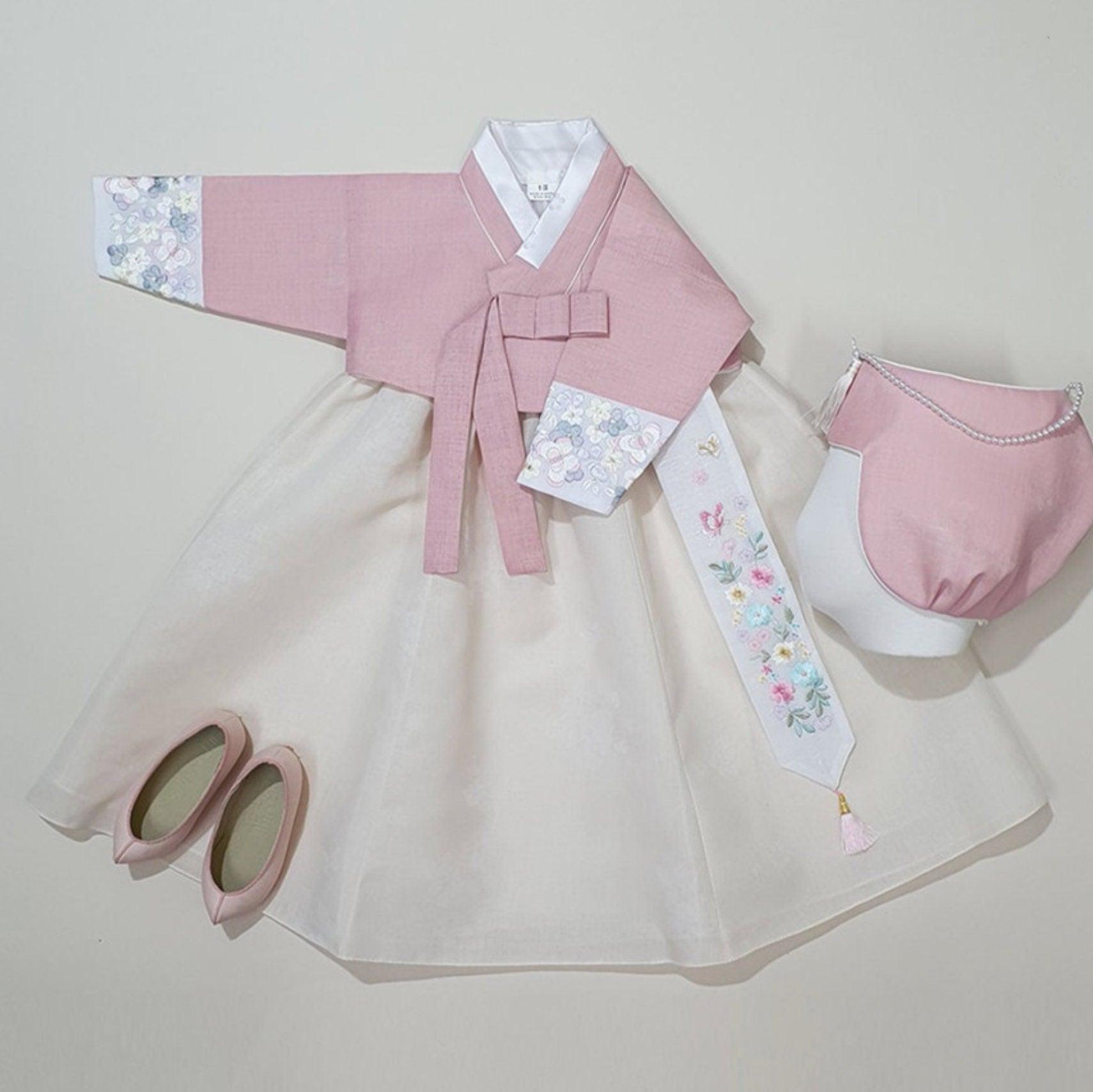 Hyeeu Pink Jeogori-Ivory Skirt Girl Hanbok (100D-1YR) - Native Korean