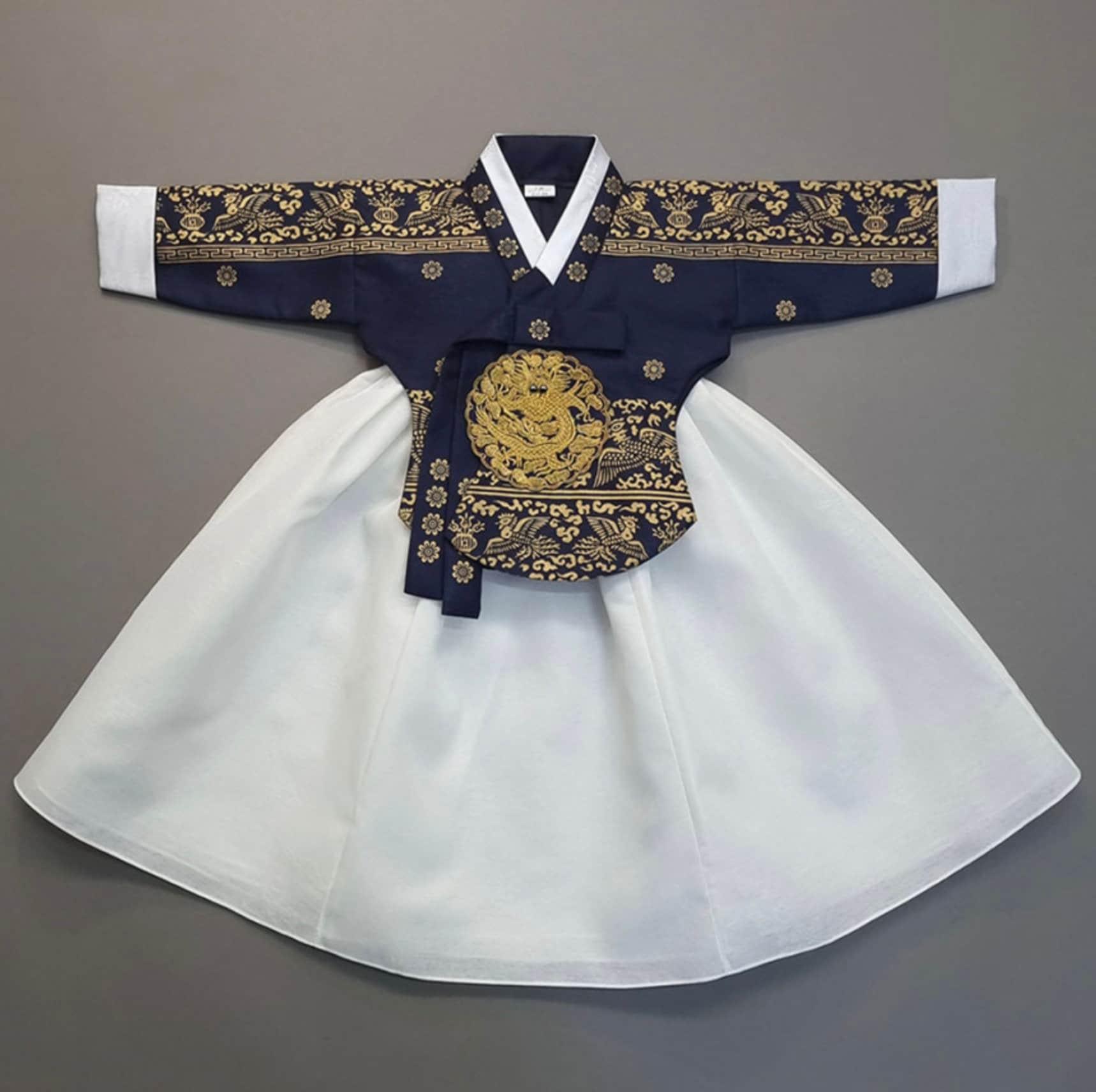 Hyunbi Foil Navy Ivory Girl Hanbok (100D-8YR) - Native Korean