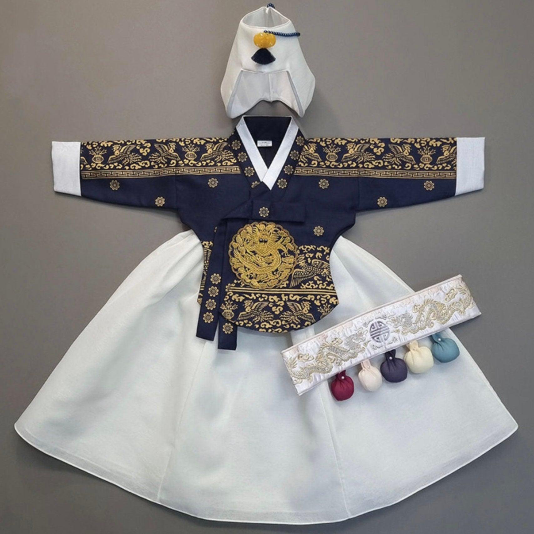 Hyunbi Foil Navy Ivory Girl Hanbok (100D-8YR) - Native Korean