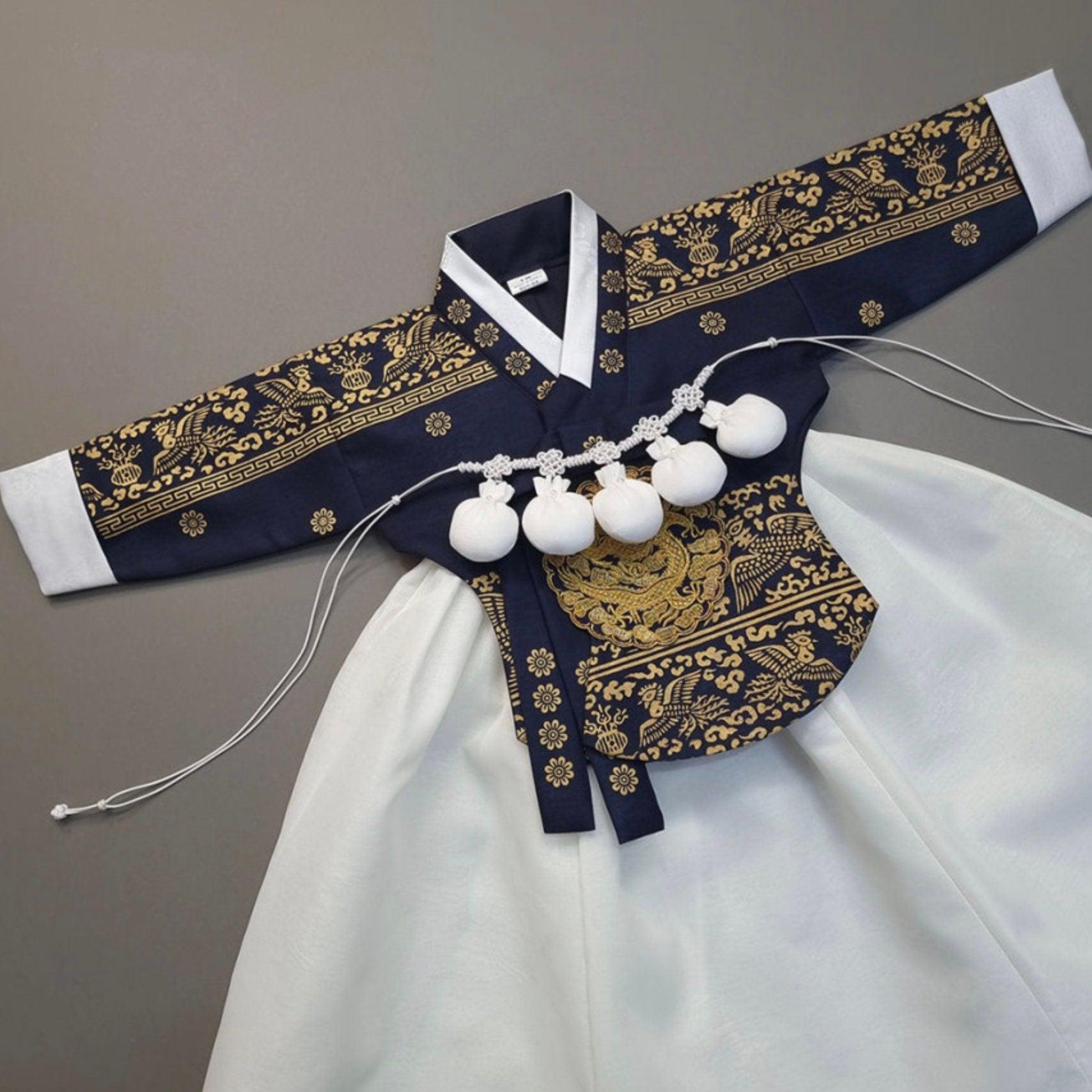 Hyunbi Foil Navy Ivory Girl Hanbok (100D-8YR) - Native Korean