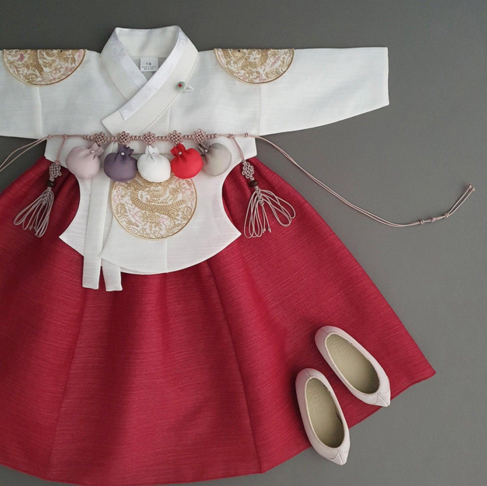 Hyunbi Gold Embroidery Red Girl Hanbok (100D-1YR) - Native Korean