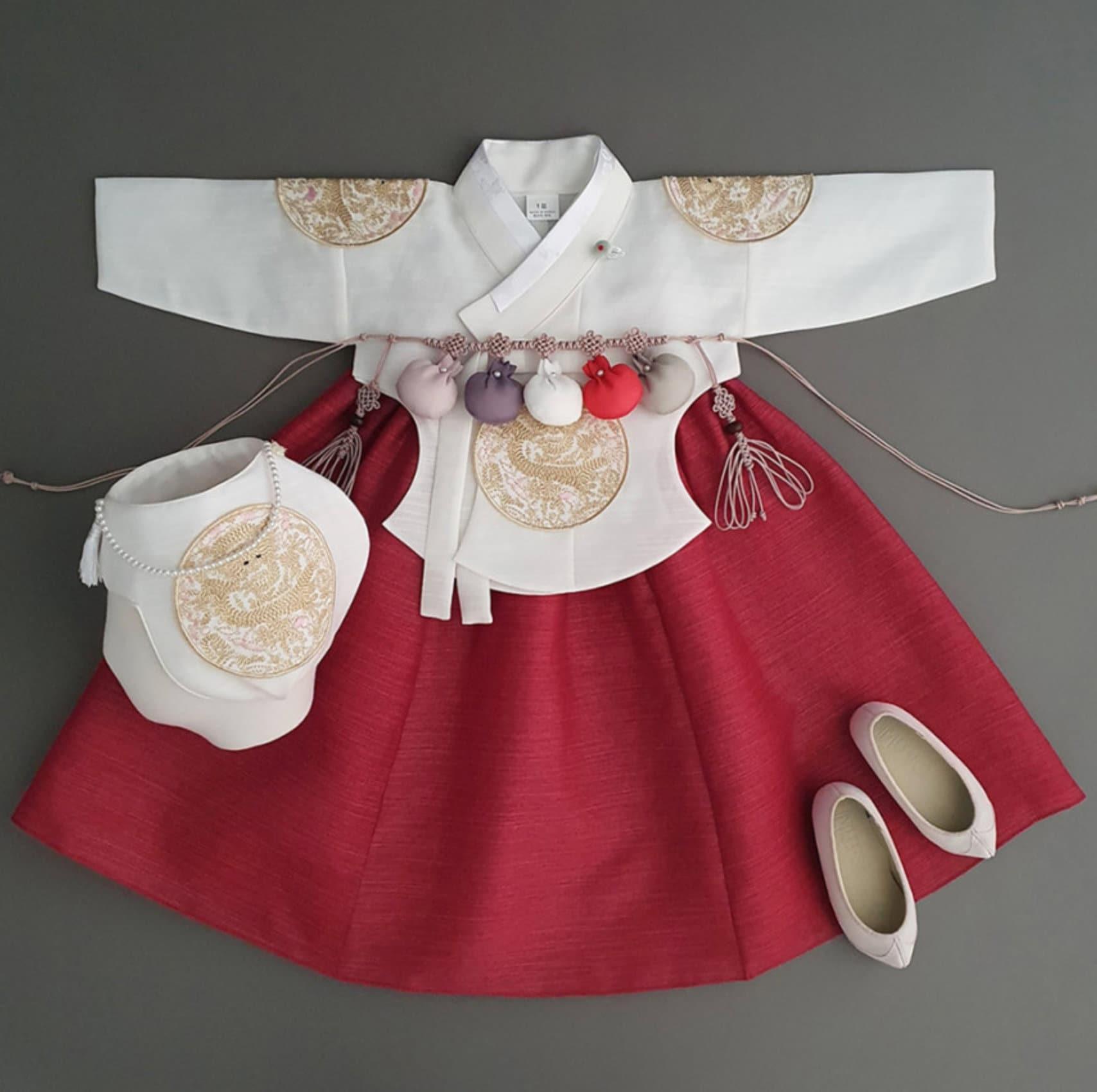 Hyunbi Gold Embroidery Red Girl Hanbok (100D-1YR) - Native Korean