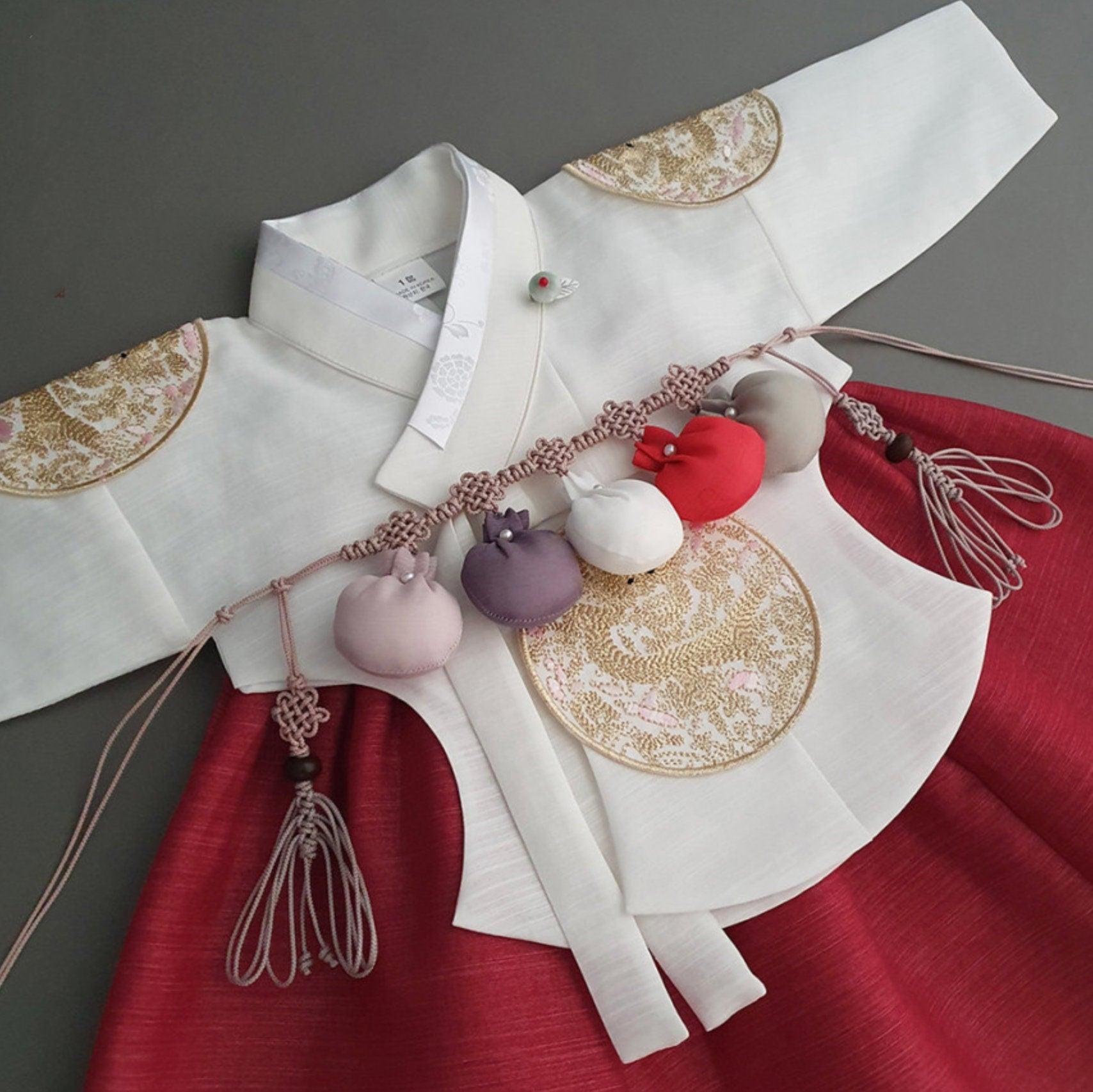 Hyunbi Gold Embroidery Red Girl Hanbok (100D-1YR) - Native Korean