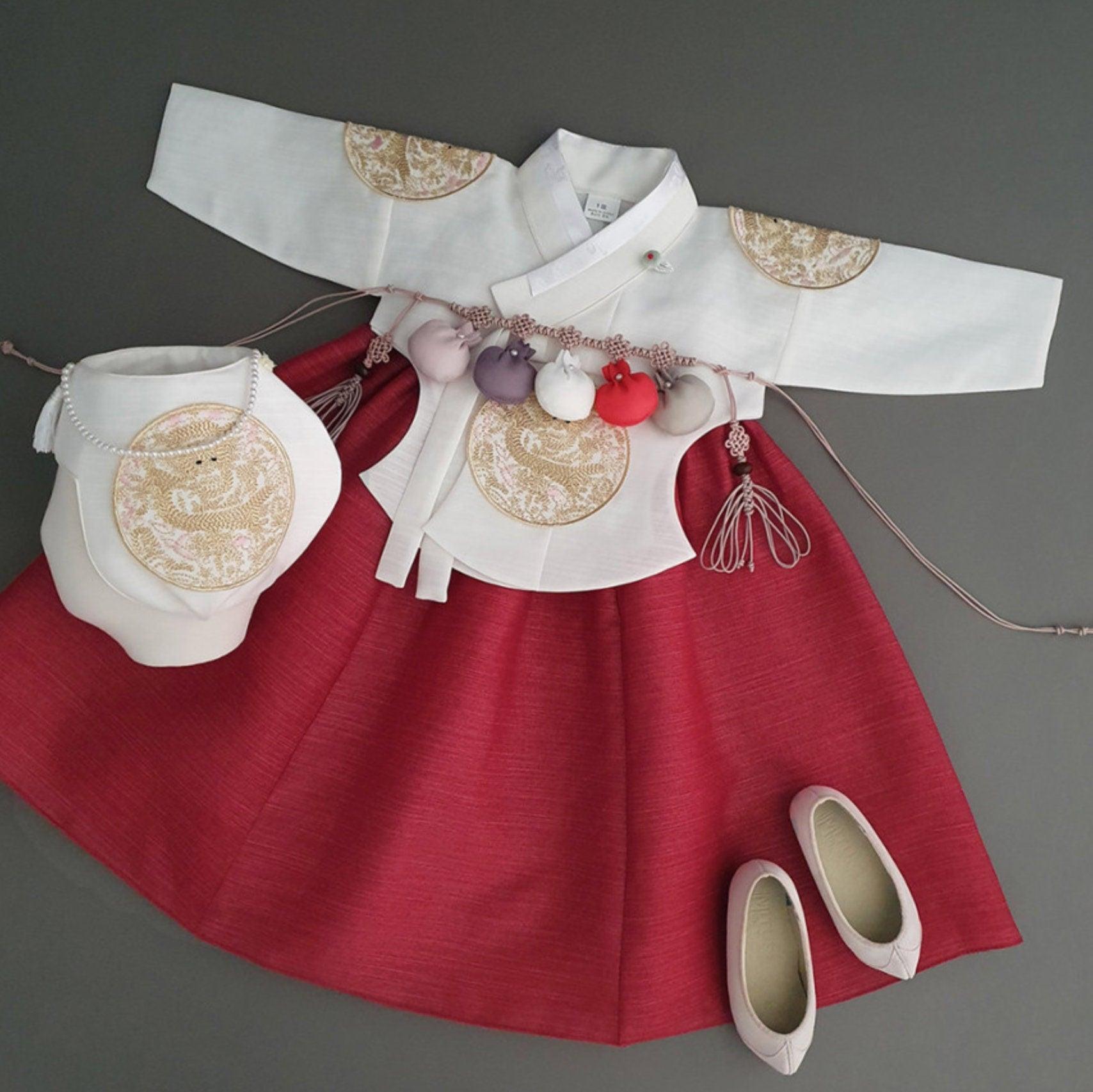 Hyunbi Gold Embroidery Red Girl Hanbok (100D-1YR) - Native Korean