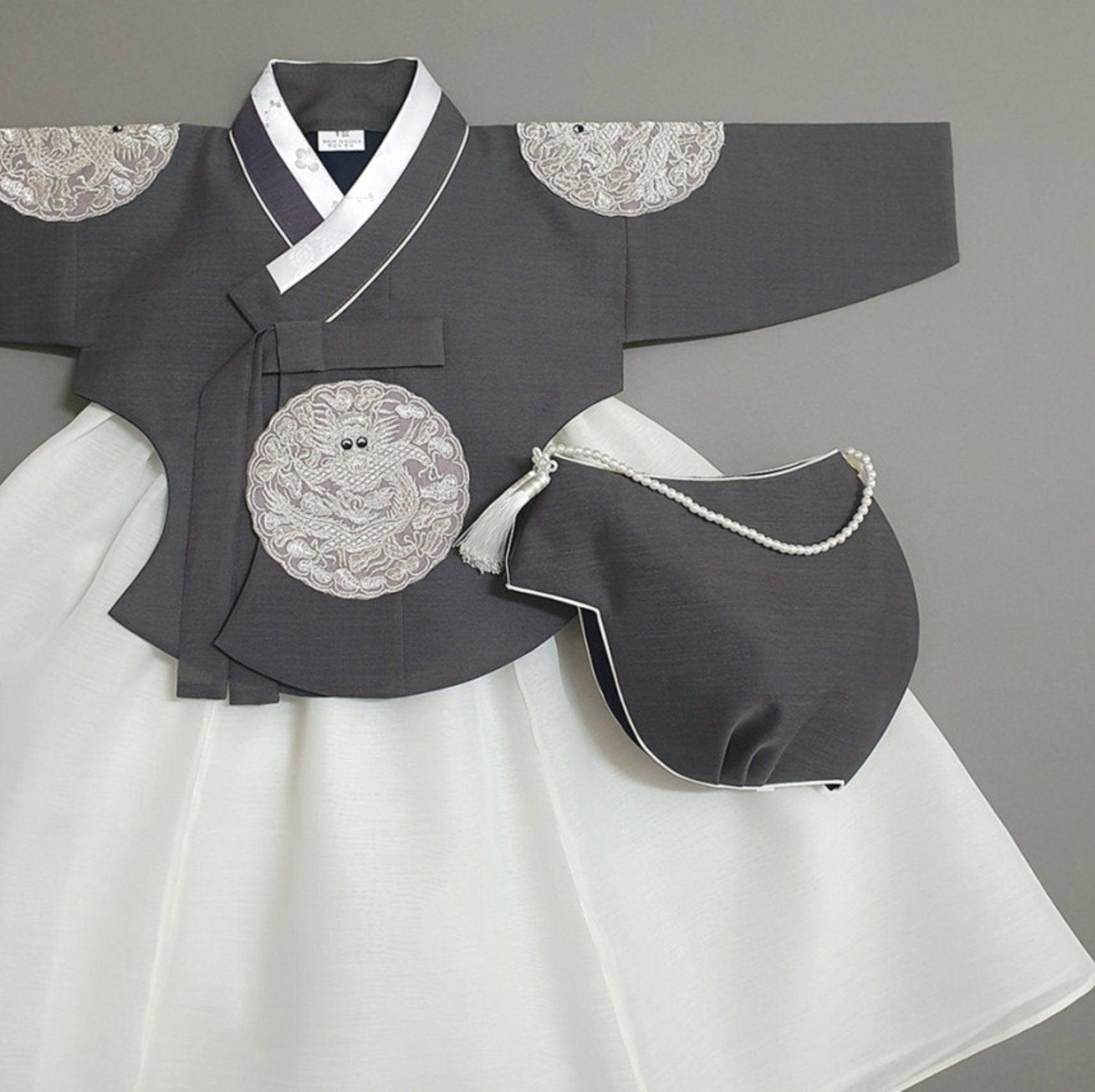 Hyunbi Gray Embroidery Ivory Girl Hanbok (100D-15YR) - Native Korean