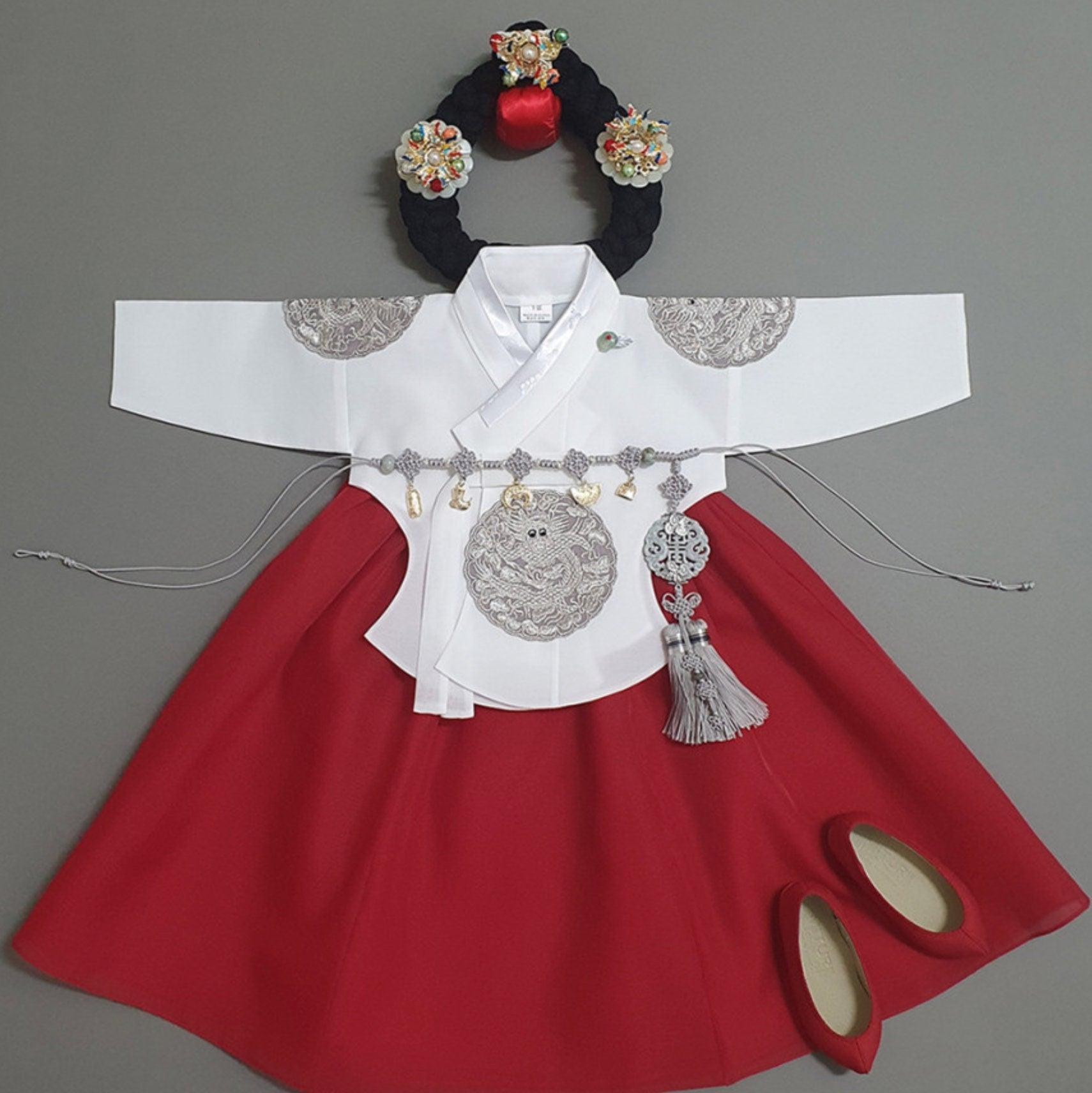 Hyunbi Gray Embroidery Peach Girl Hanbok (100D-10YR) - Native Korean