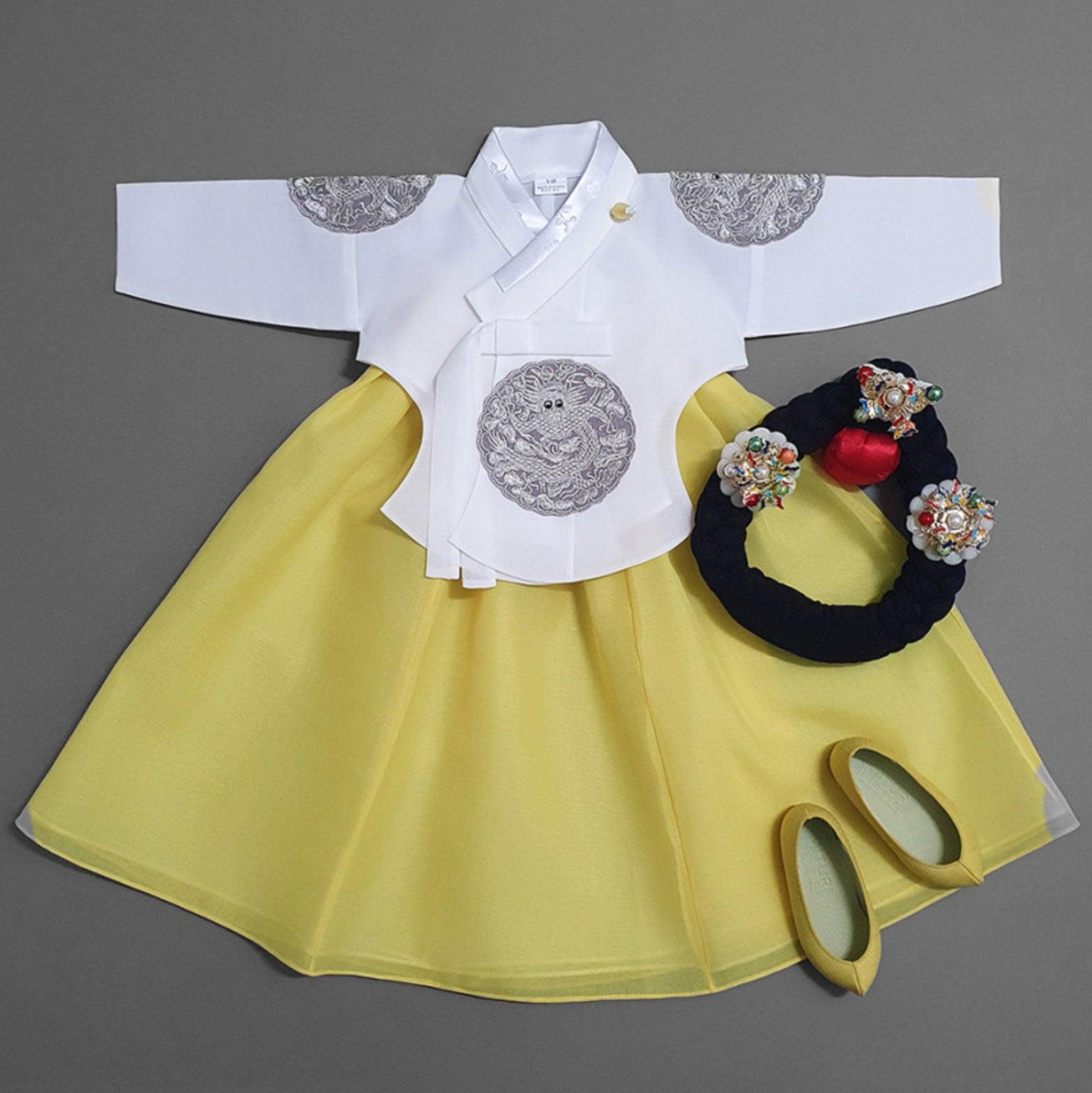 Hyunbi Gray Embroidery Peach Girl Hanbok (100D-10YR) - Native Korean