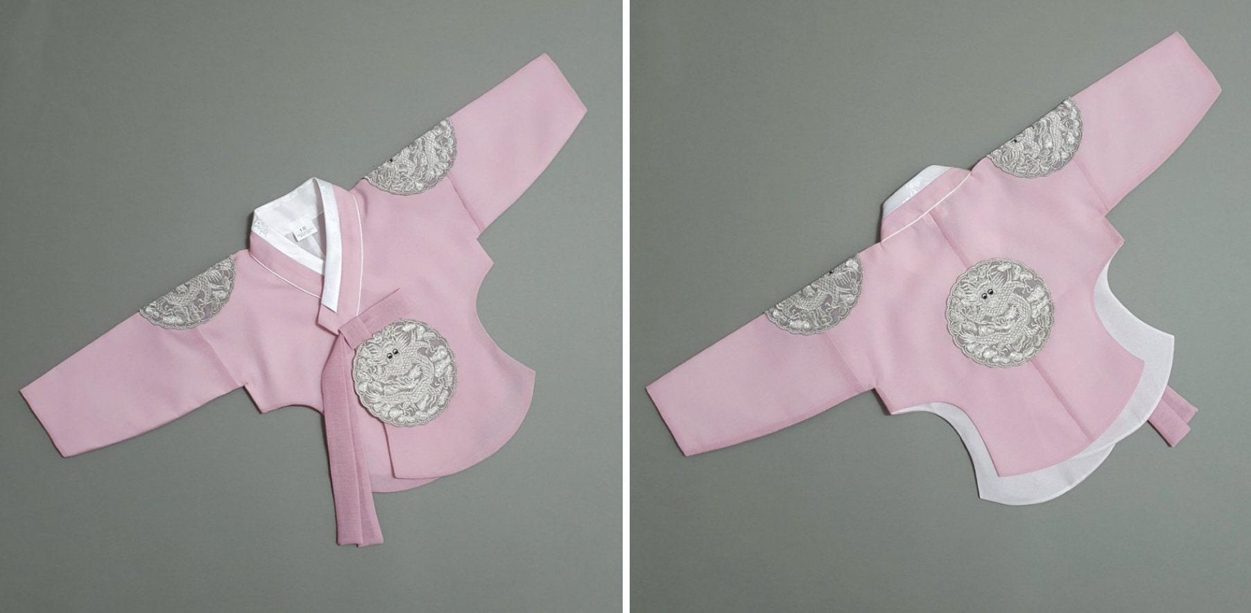 Hyunbi Gray Embroidery Pink Girl Hanbok (100D-10YR) - Native Korean
