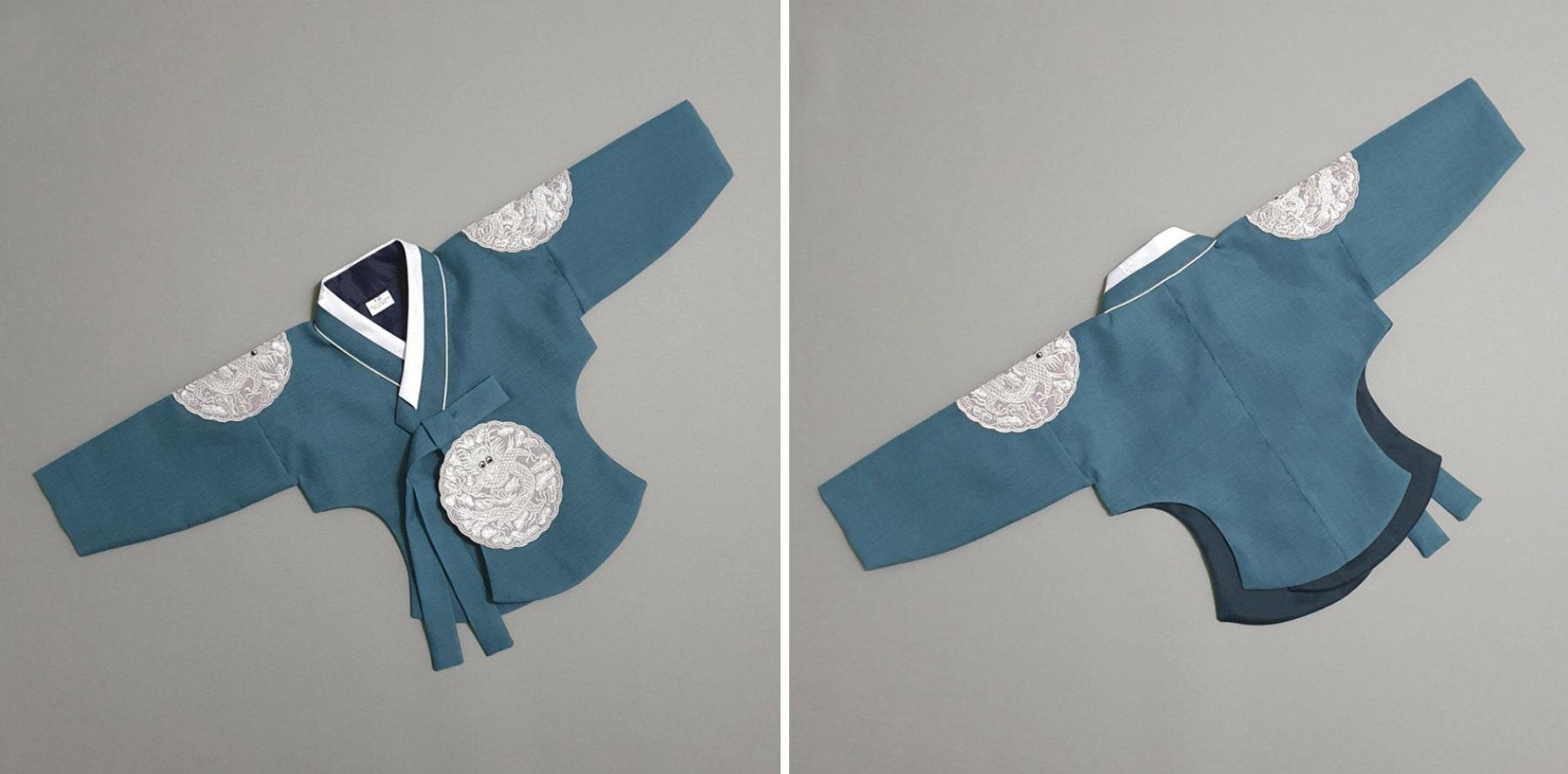 Hyunbi Gray Embroidery Teal Girl Hanbok (100D-10YR) - Native Korean