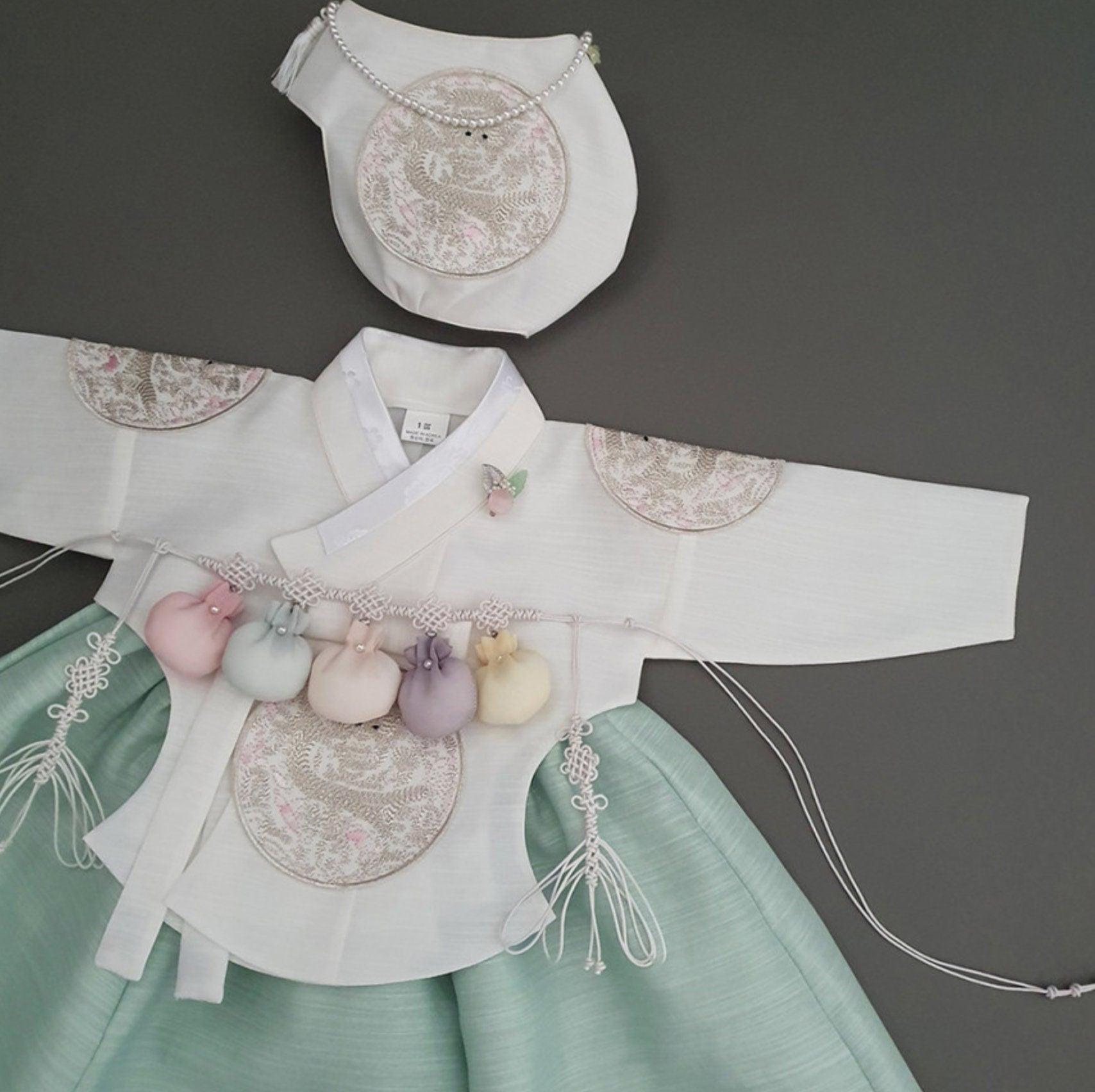Hyunbi Silver Embroidery Mint Girl Hanbok (100D-1YR) - Native Korean