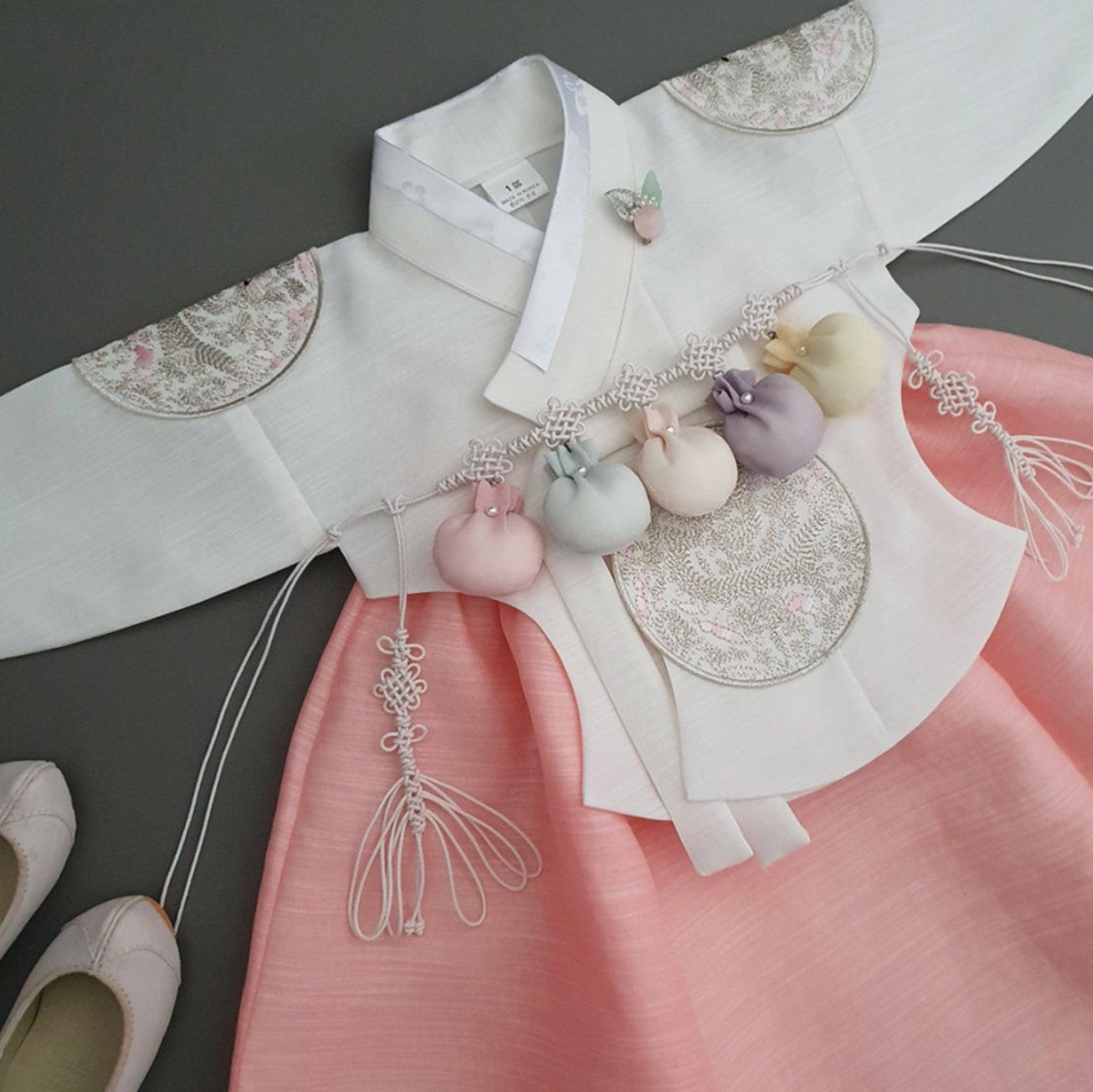 Hyunbi Silver Embroidery Peach Girl Hanbok (100D-1YR) - Native Korean