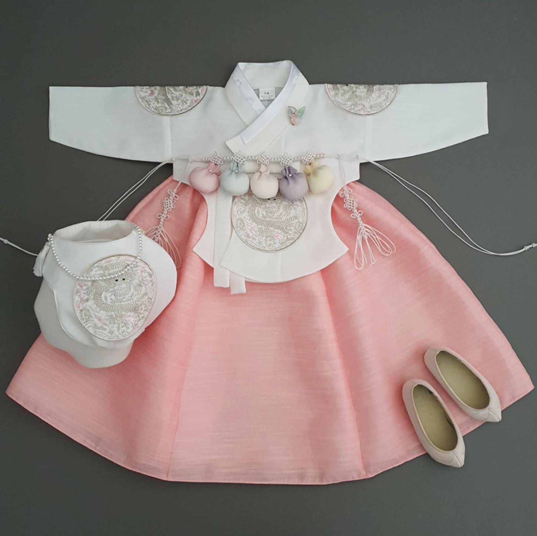 Hyunbi Silver Embroidery Peach Girl Hanbok (100D-1YR) - Native Korean