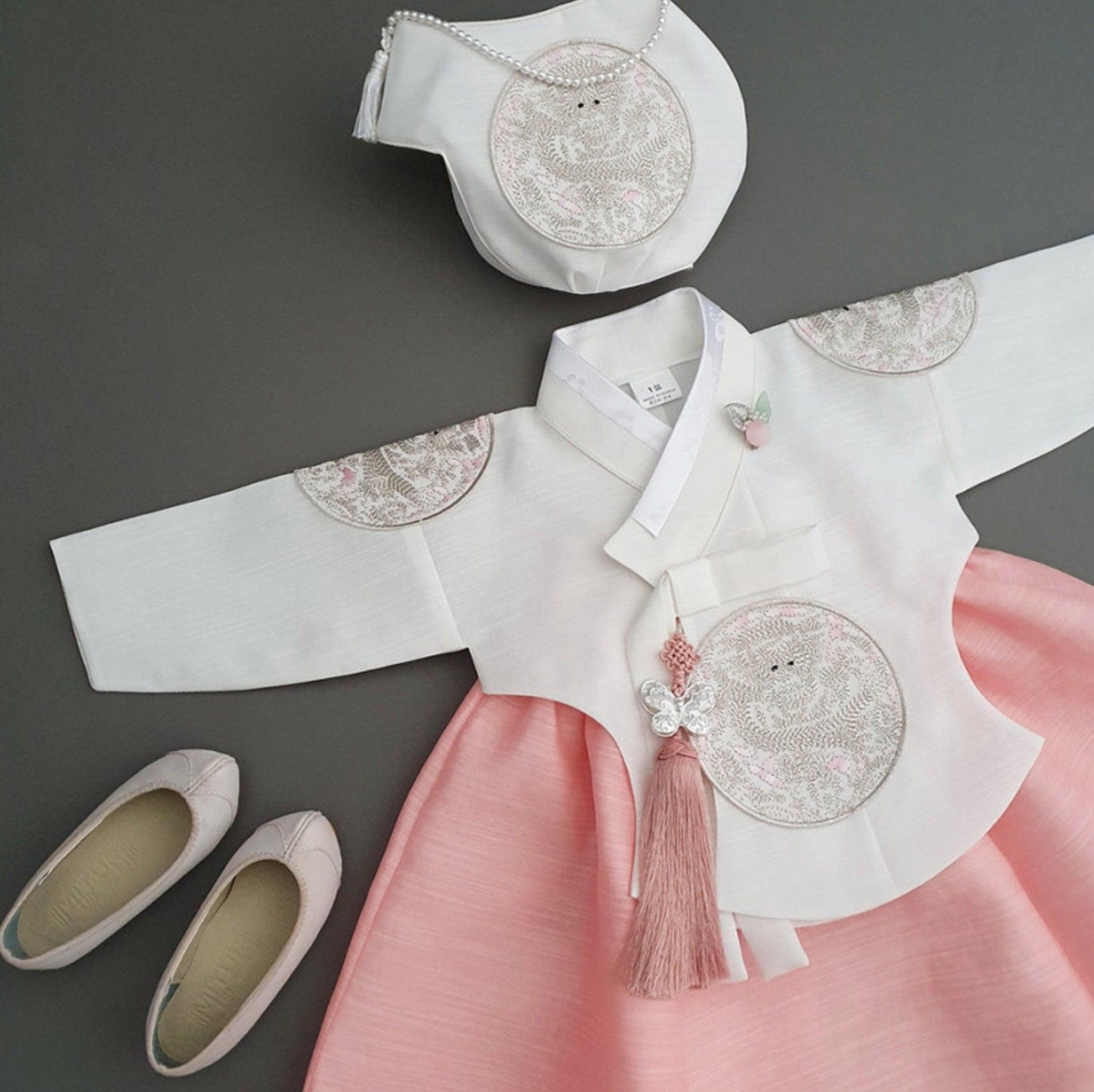 Hyunbi Silver Embroidery Peach Girl Hanbok (100D-1YR) - Native Korean