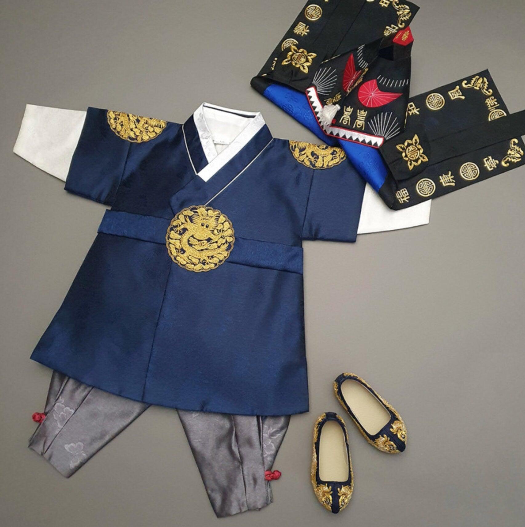 Hyungoon Gold Embroidery Navy Boy Hanbok (100D-10YR) - Native Korean