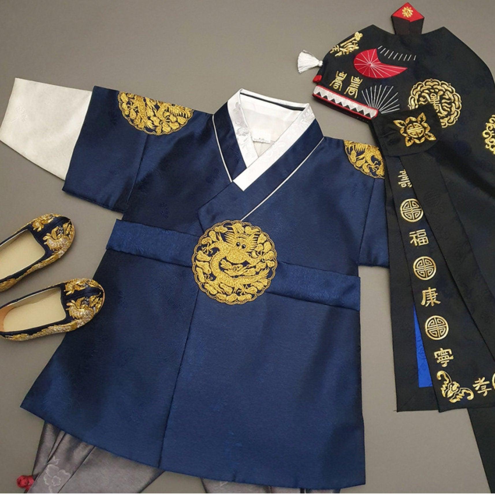 Hyungoon Gold Embroidery Navy Boy Hanbok (100D-10YR) - Native Korean