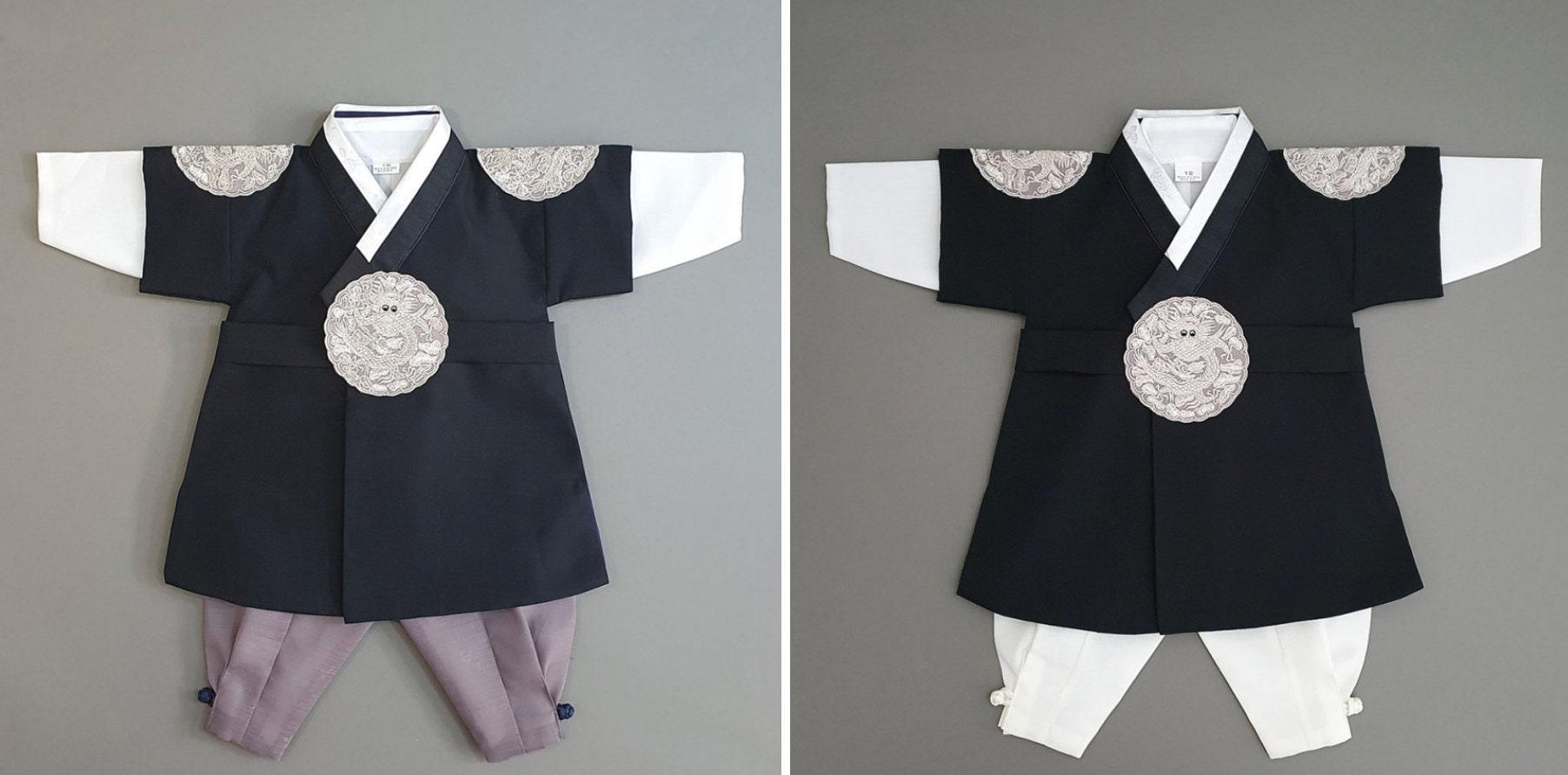 Hyungoon Gray Embroidery Black Boy Hanbok (100D-10YR) - Native Korean