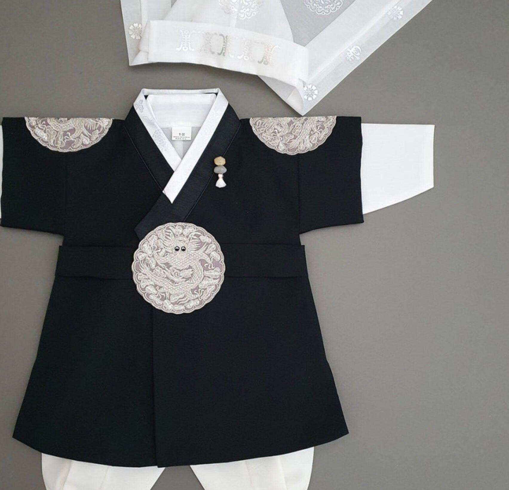 Hyungoon Gray Embroidery Black Boy Hanbok (100D-10YR) - Native Korean