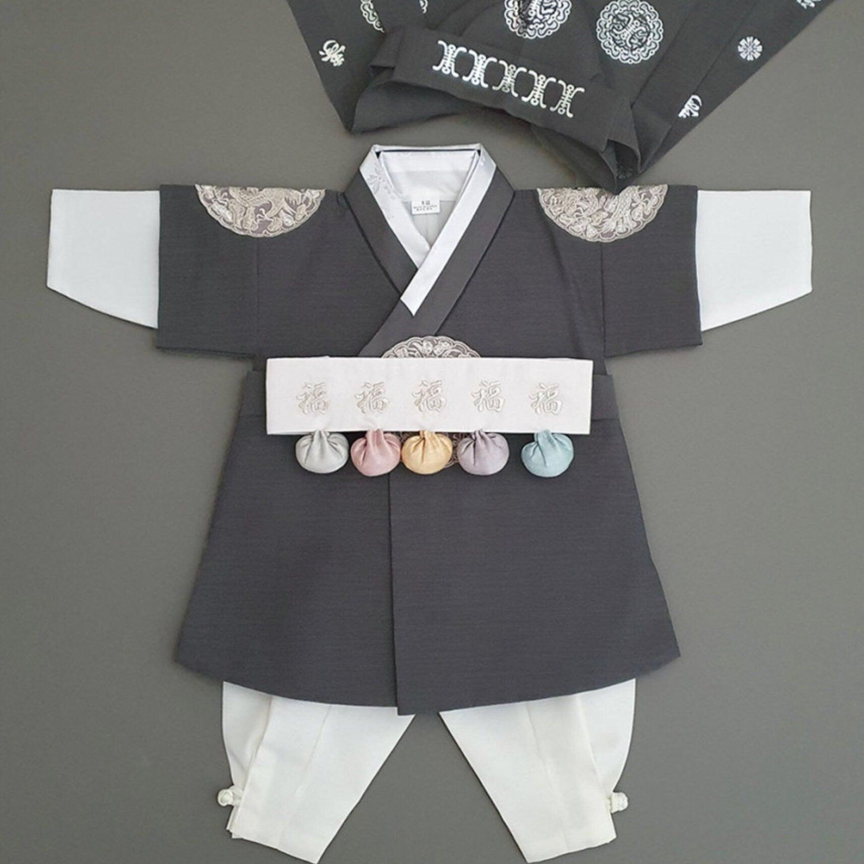 Hyungoon Gray Embroidery Gray Boy Hanbok (100D-10YR) - Native Korean