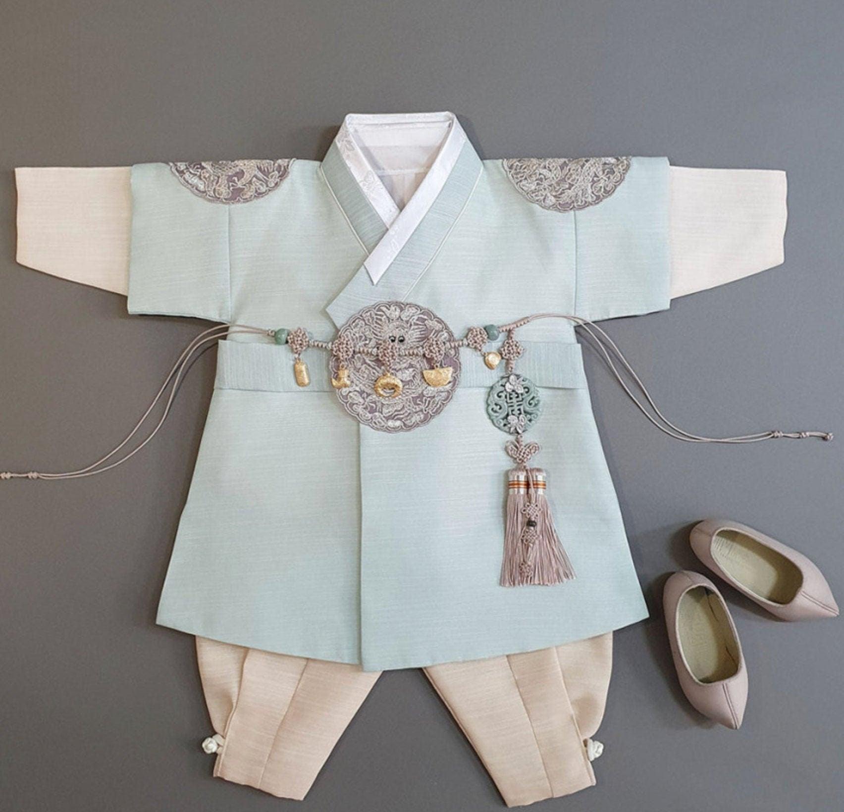 Hyungoon Gray Embroidery Mint Boy Hanbok (100D-10YR) - Native Korean