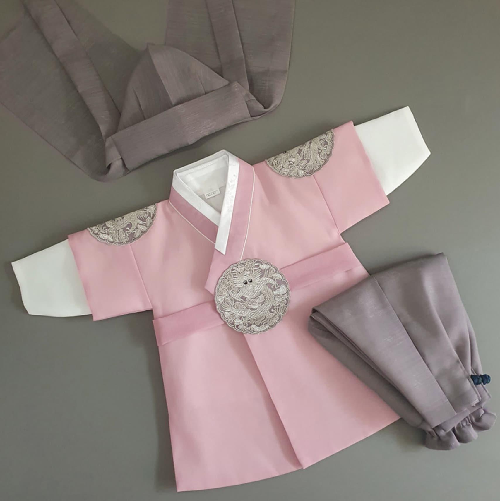 Hyungoon Gray Embroidery Pink Boy Hanbok (100D-10YR) - Native Korean