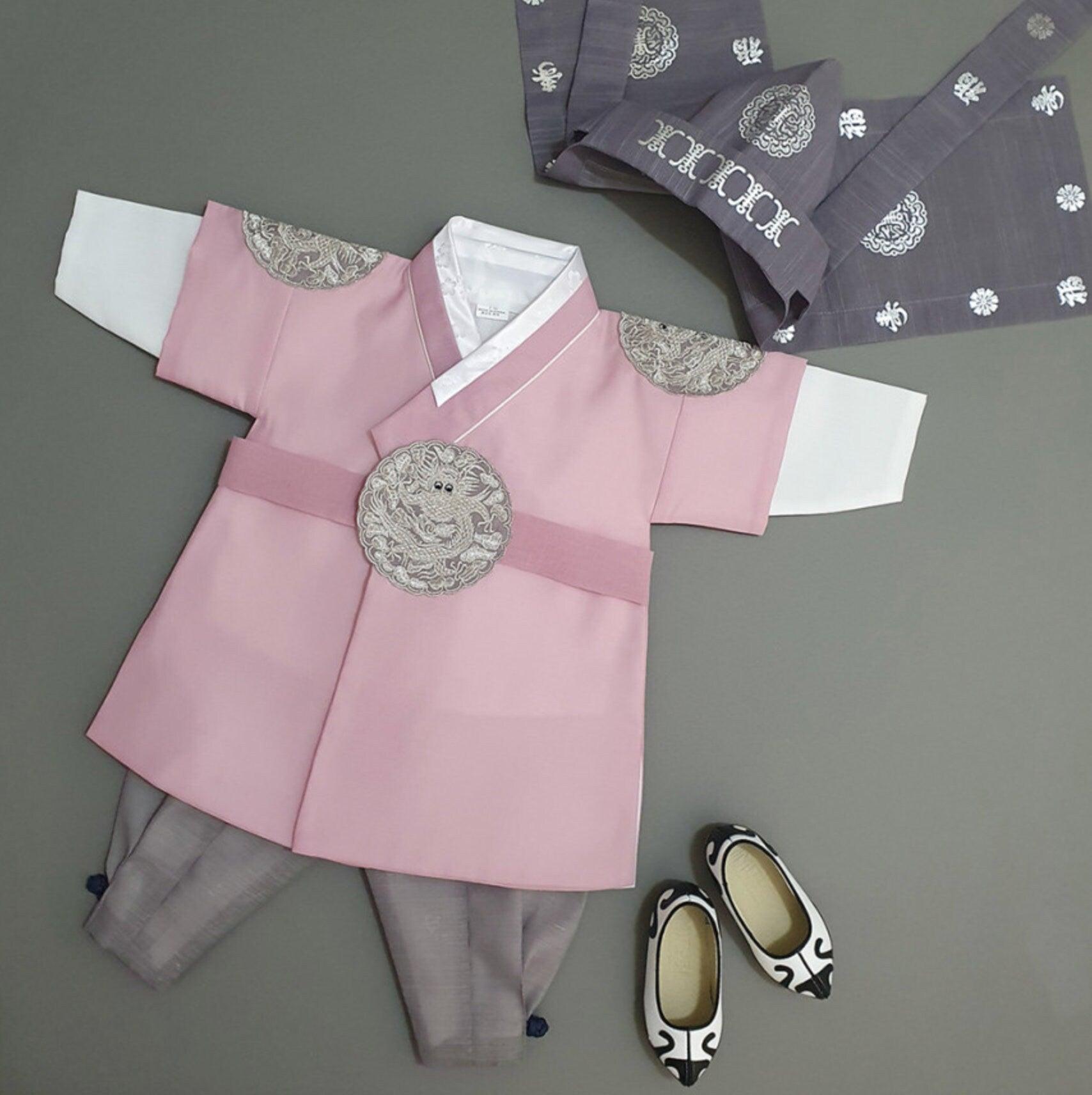 Hyungoon Gray Embroidery Pink Boy Hanbok (100D-10YR) - Native Korean