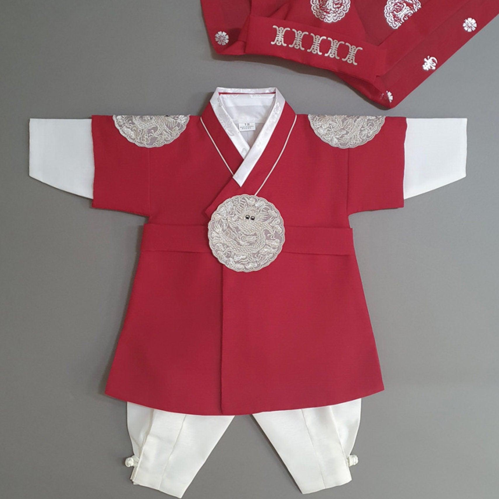 Hyungoon Gray Embroidery Red Boy Hanbok (100D-10YR) - Native Korean