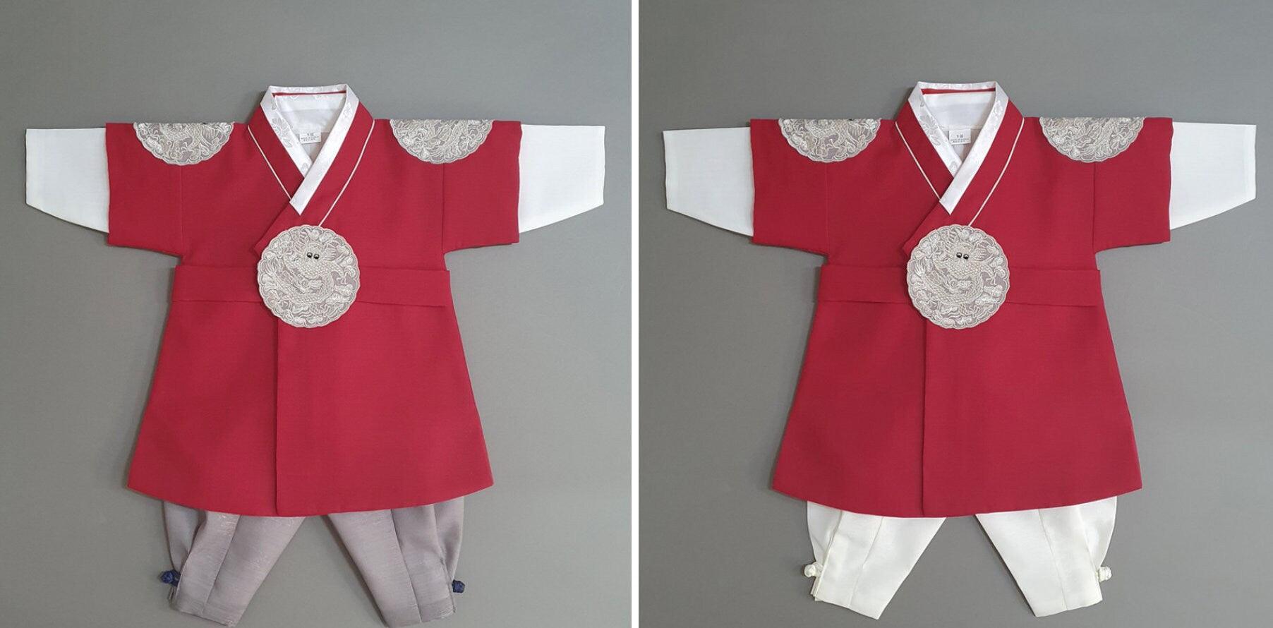 Hyungoon Gray Embroidery Red Boy Hanbok (100D-10YR) - Native Korean