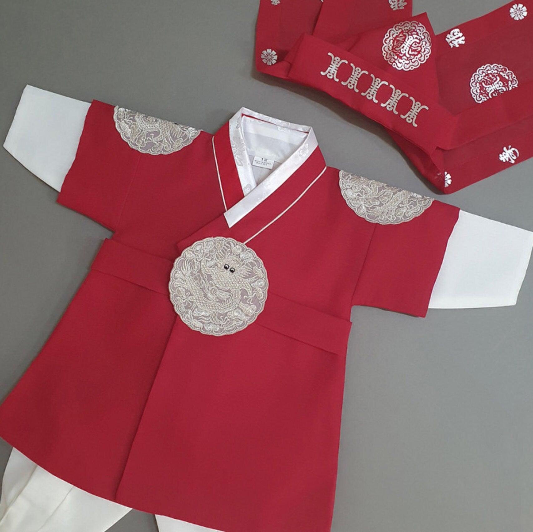 Hyungoon Gray Embroidery Red Boy Hanbok (100D-10YR) - Native Korean