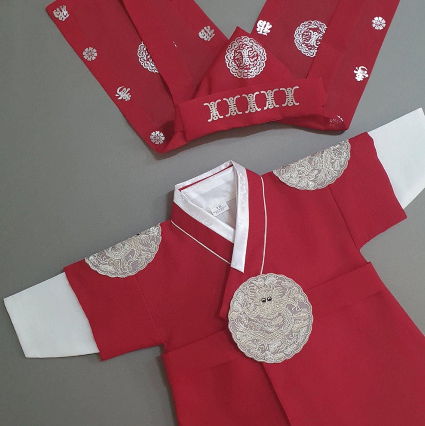Hyungoon Gray Embroidery Red Boy Hanbok (100D-10YR) - Native Korean