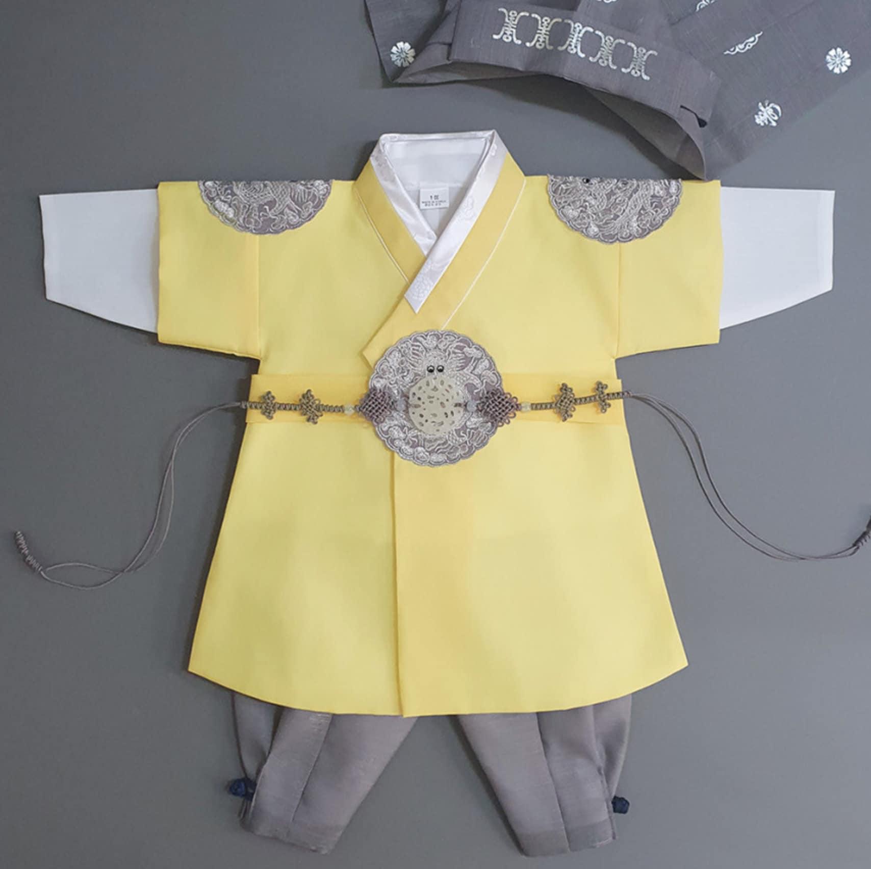 Hyungoon Gray Embroidery Yellow Boy Hanbok (100D-10YR) - Native Korean