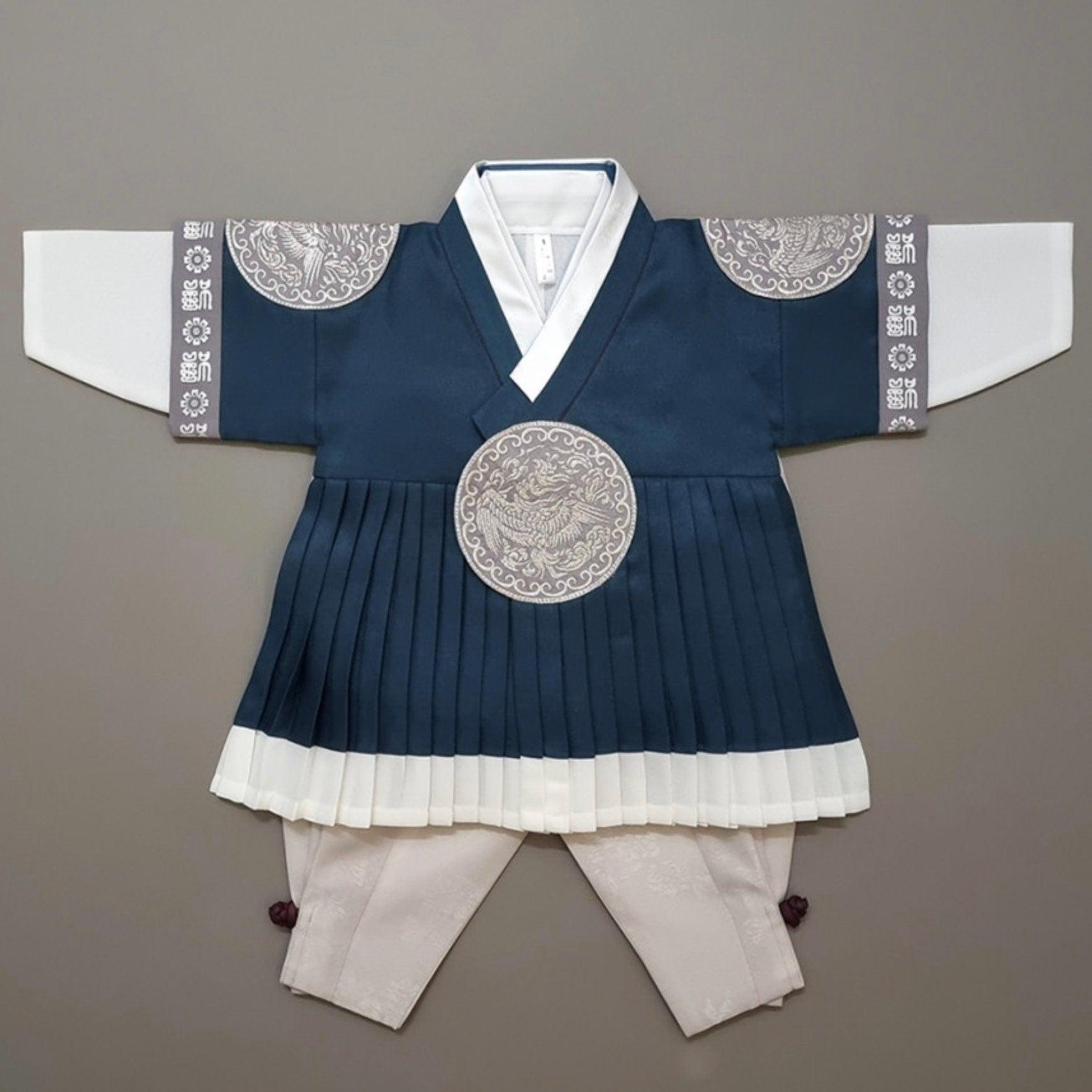 Hyungoon Pleated Two-tone Teal Boy Hanbok (100D-9YR) - Native Korean