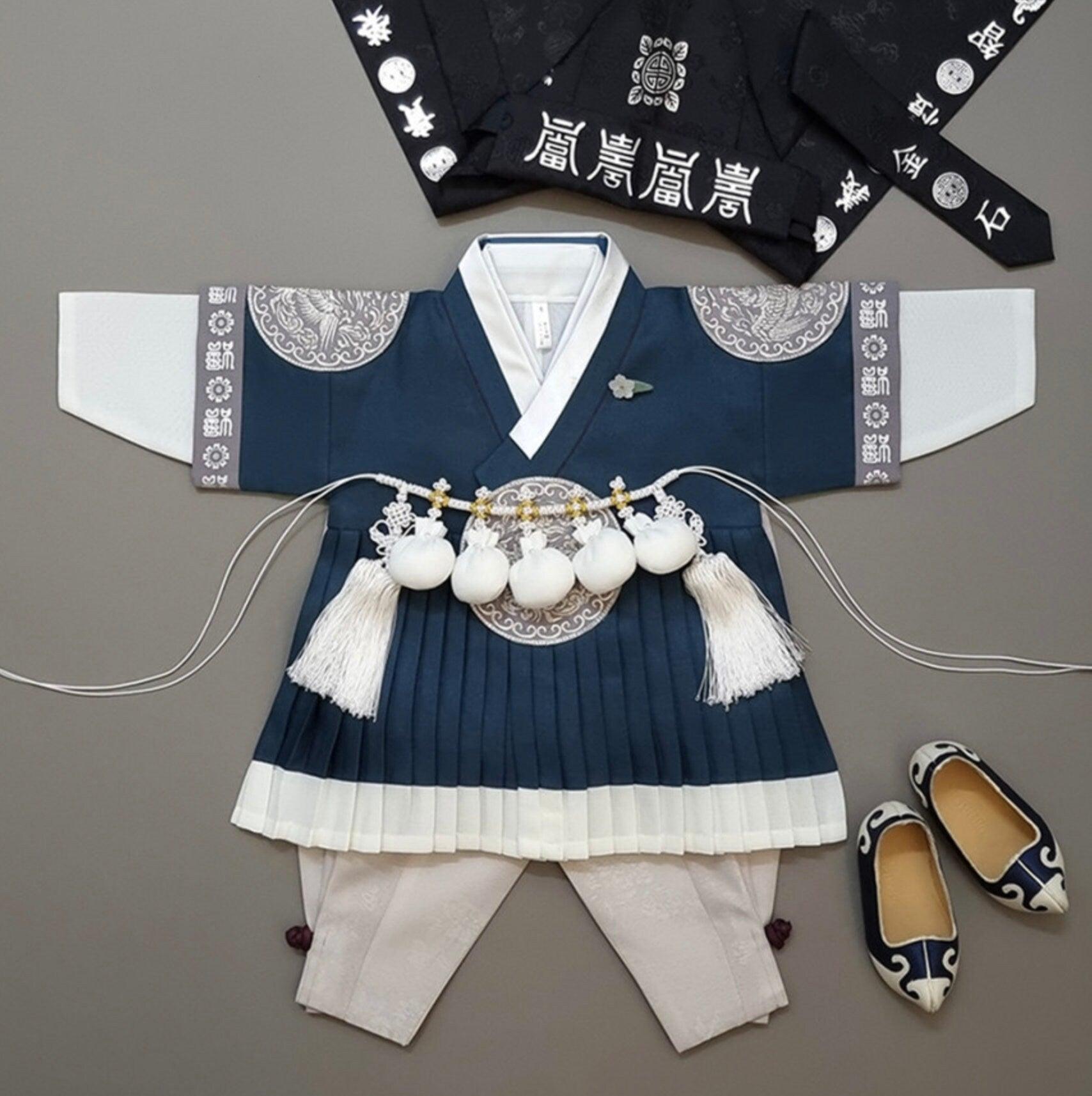 Hyungoon Pleated Two-tone Teal Boy Hanbok (100D-9YR) - Native Korean