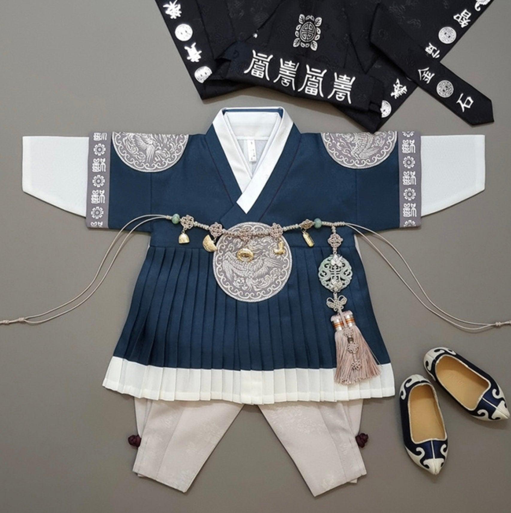 Hyungoon Pleated Two-tone Teal Boy Hanbok (100D-9YR) - Native Korean