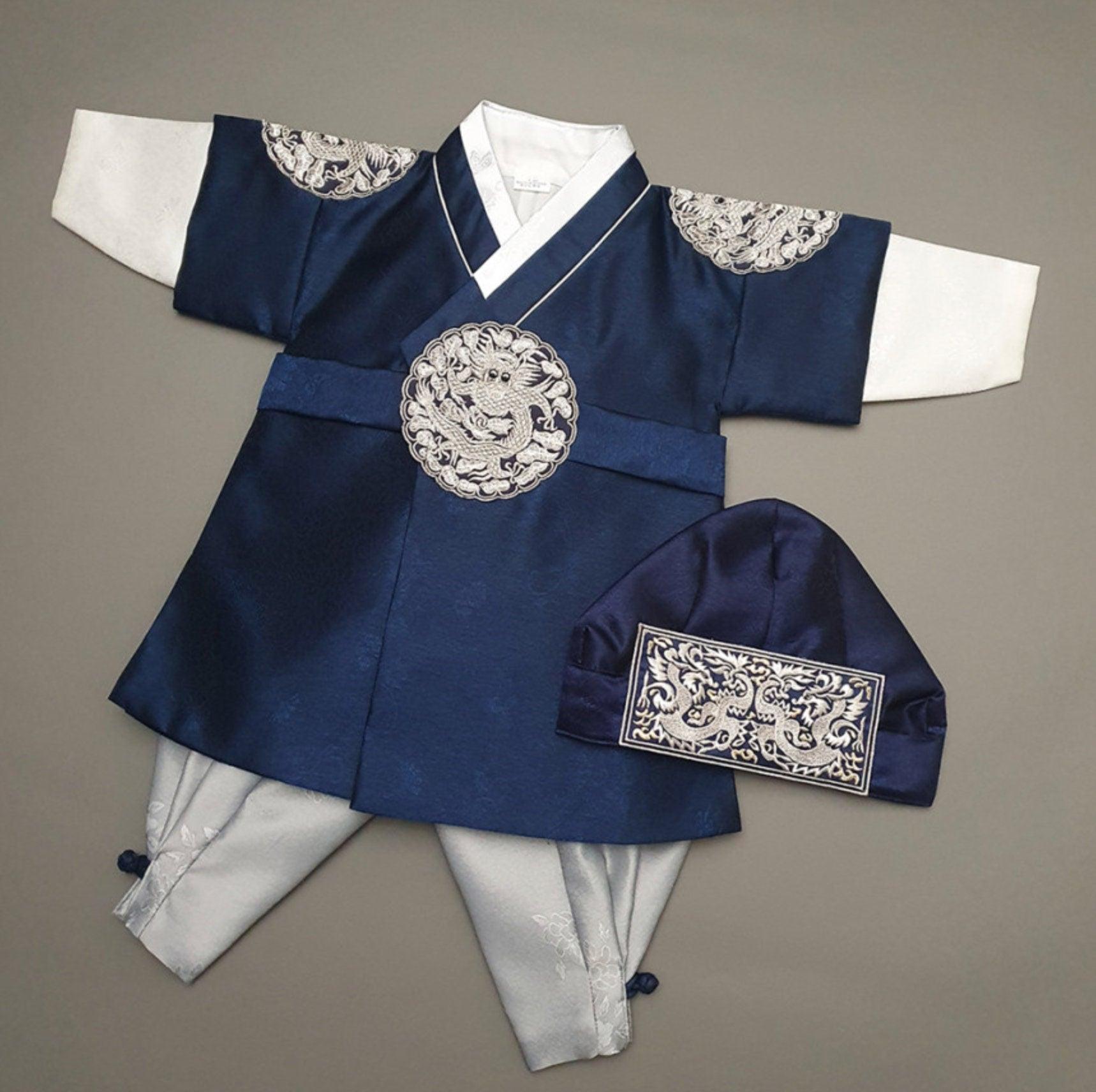 Hyungoon Silver Embroidery Navy Boy Hanbok (100D-15YR) - Native Korean